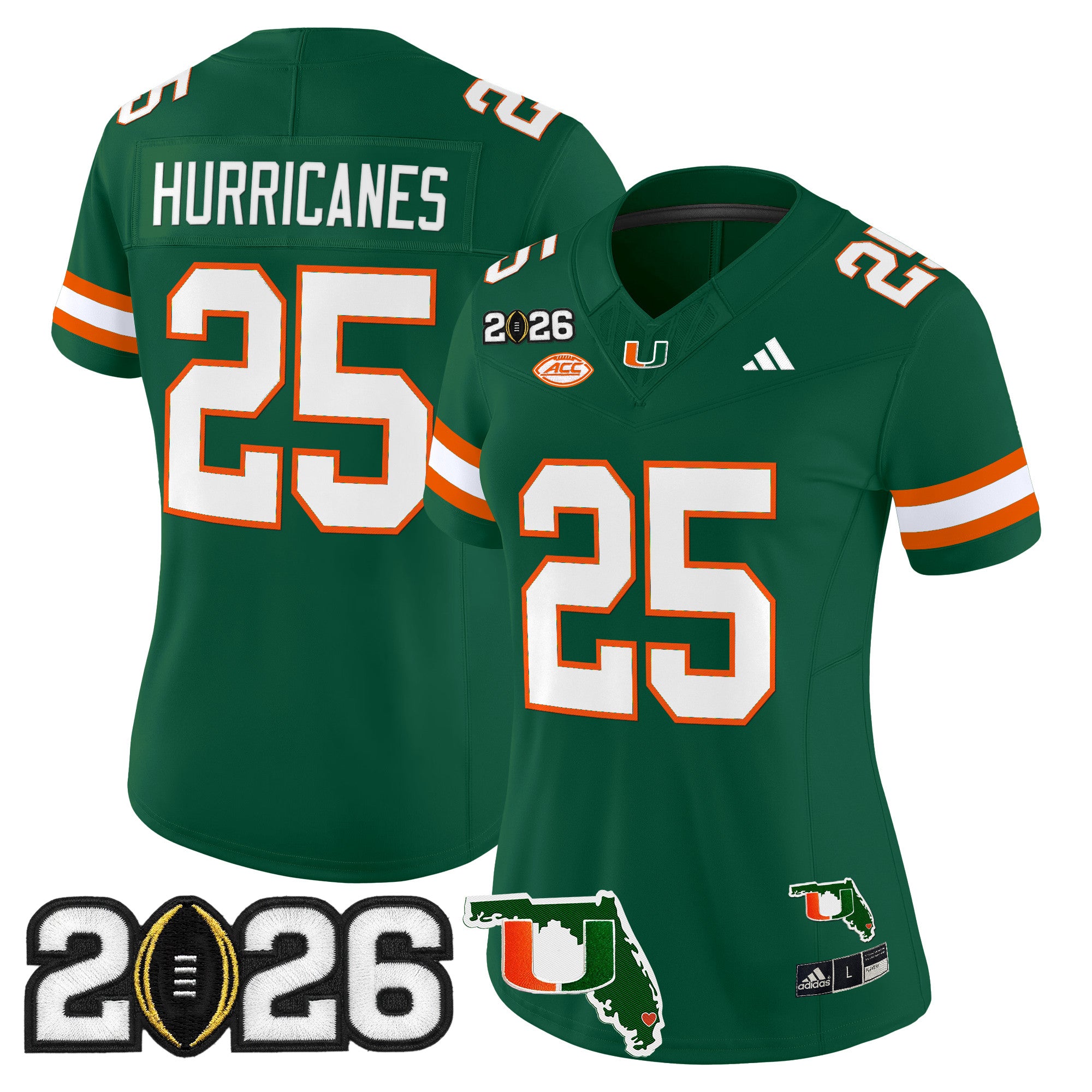 Women's Miami Hurricanes 2026 CFP Final & Florida Patch Vapor Limited Jersey - All Stitched