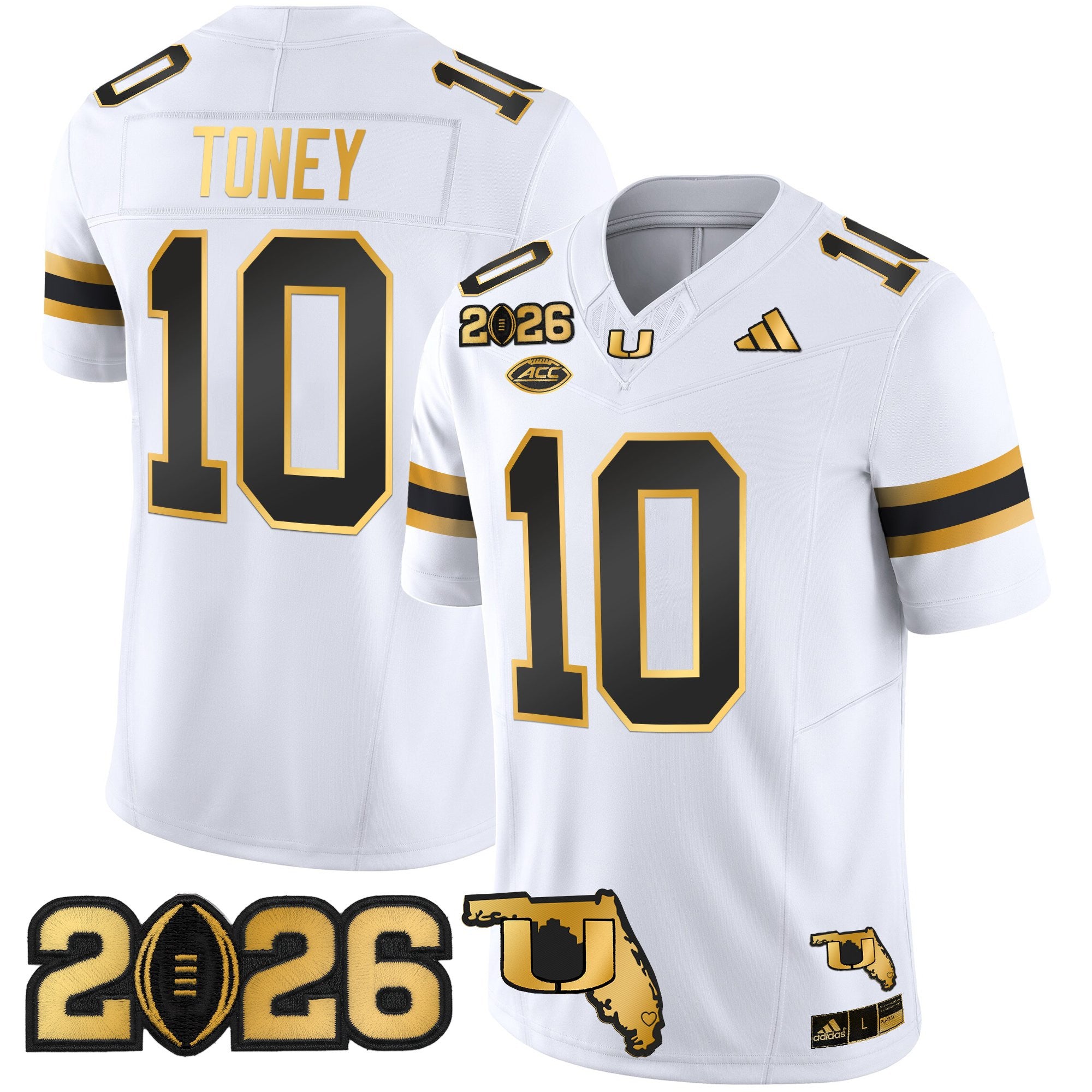 Men's Miami Hurricanes 2026 CFP Final & Florida Patch Gold Vapor Limited Jersey - All Stitched