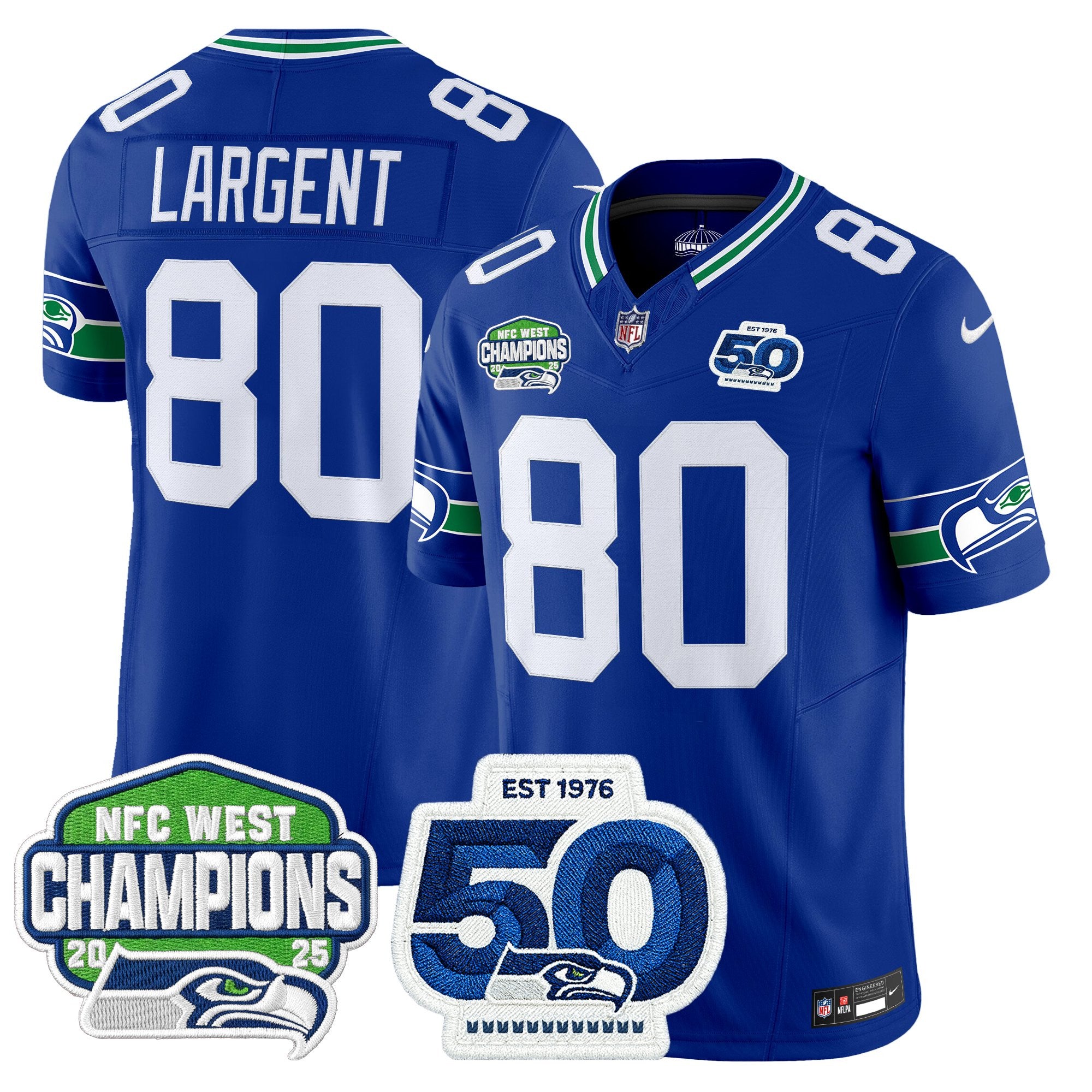 Men's Seattle Seahawks 2025 NFC West Division Champions & 50th Anniversary Patch Vapor Limited Jersey - All Stitched