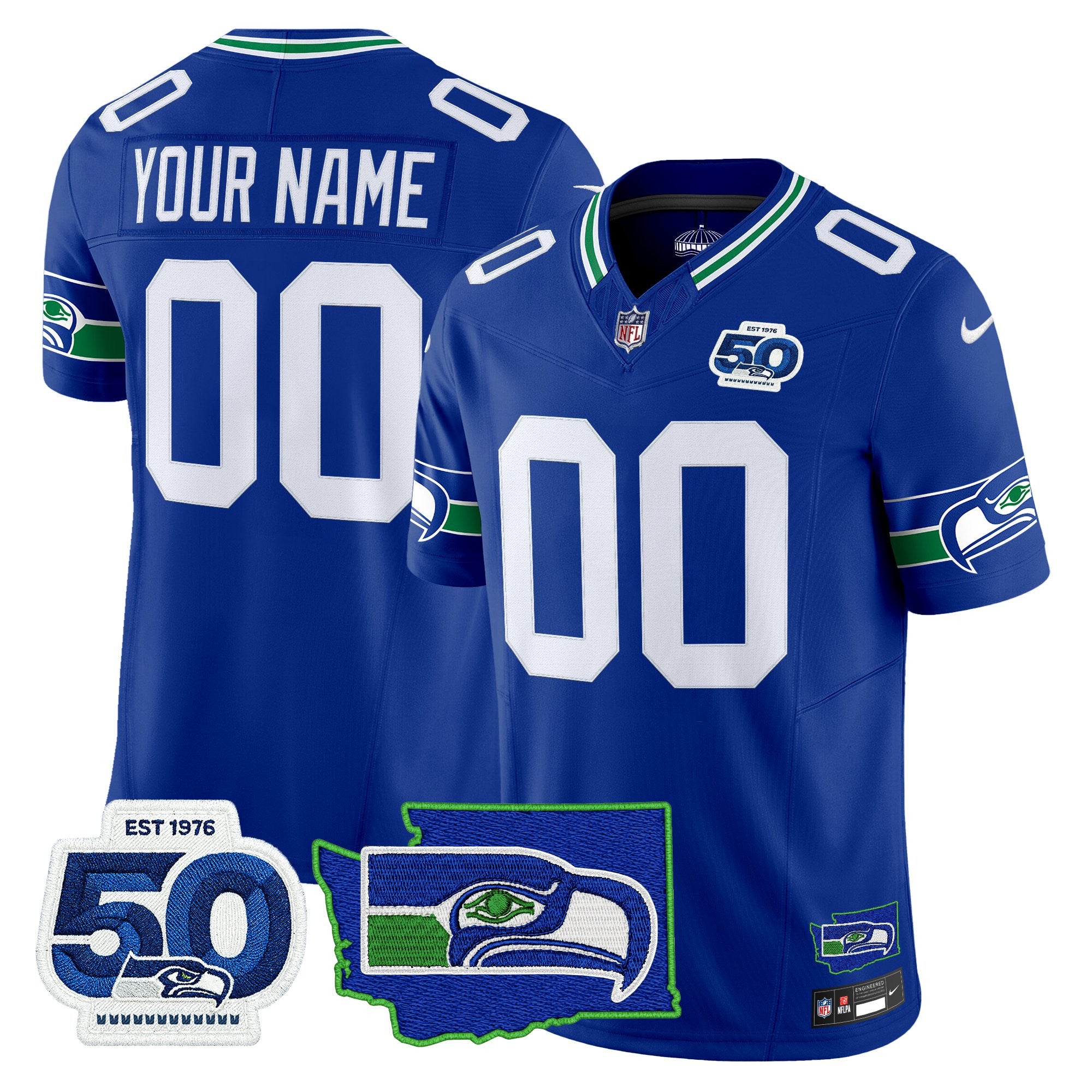 Seattle Seahawks 50th Anniversary Patch Vapor Limited Custom Jersey - All Stitched