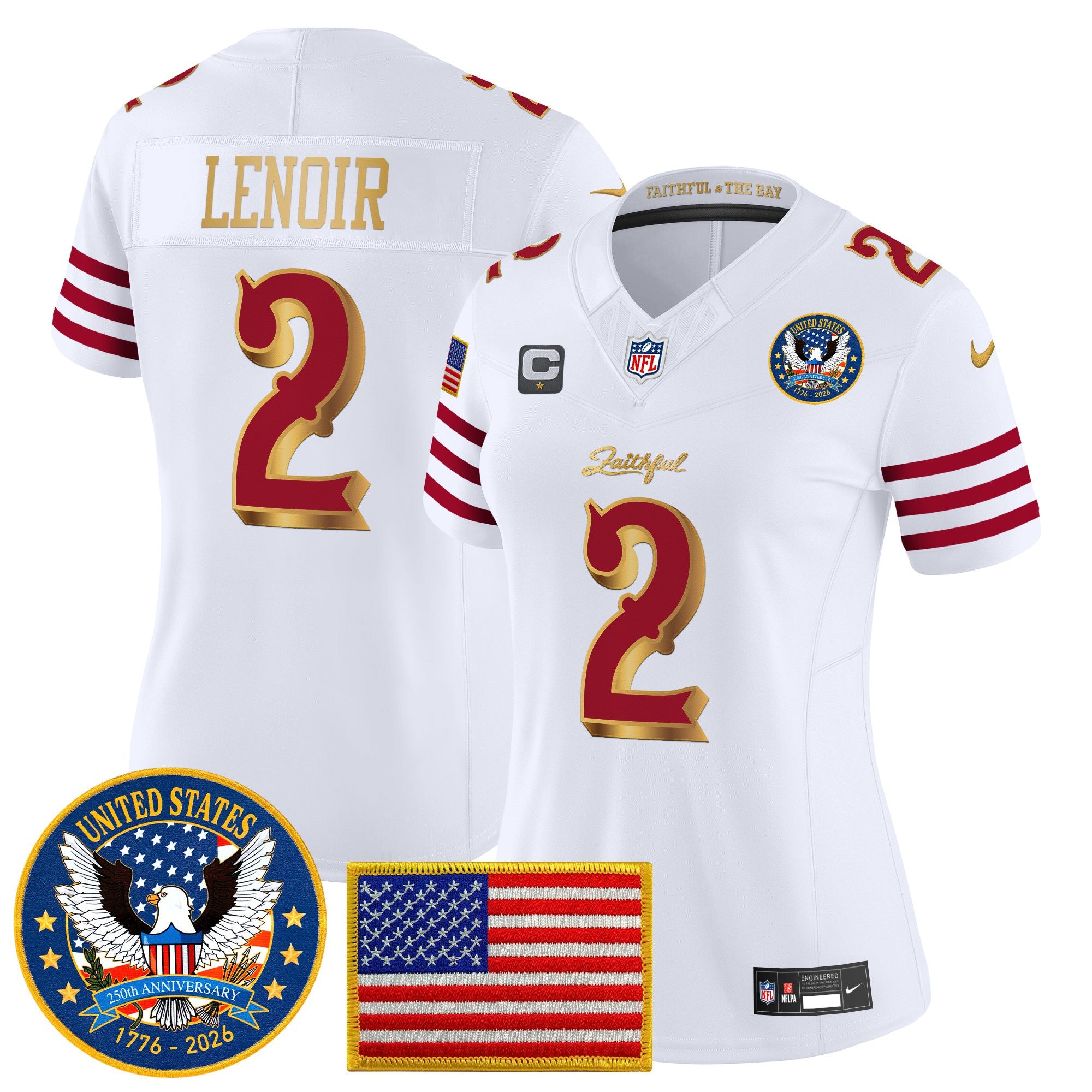 Women's San Francisco 49ers "United States 250th Anniversary Patch" Vapor Limited Jersey - All Stitched