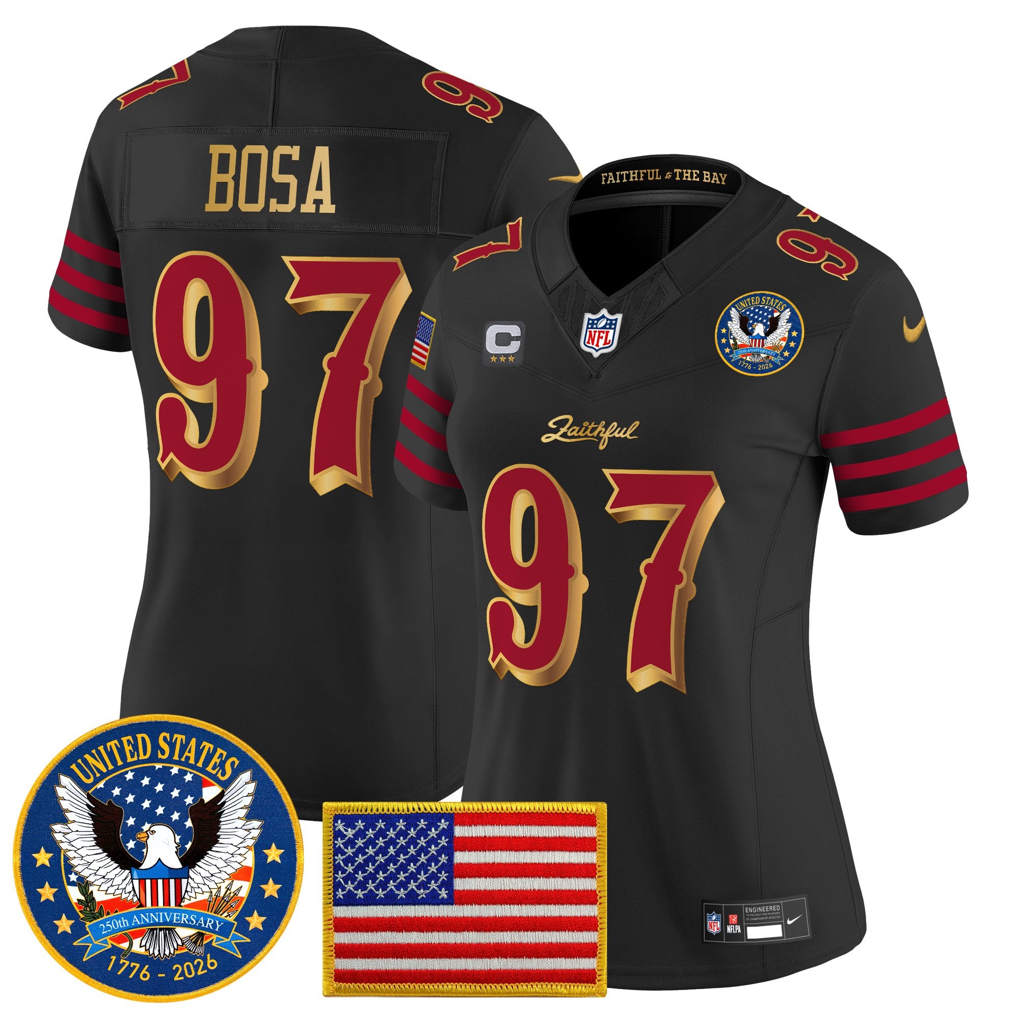 Women's San Francisco 49ers "United States 250th Anniversary Patch" Vapor Limited Jersey - All Stitched