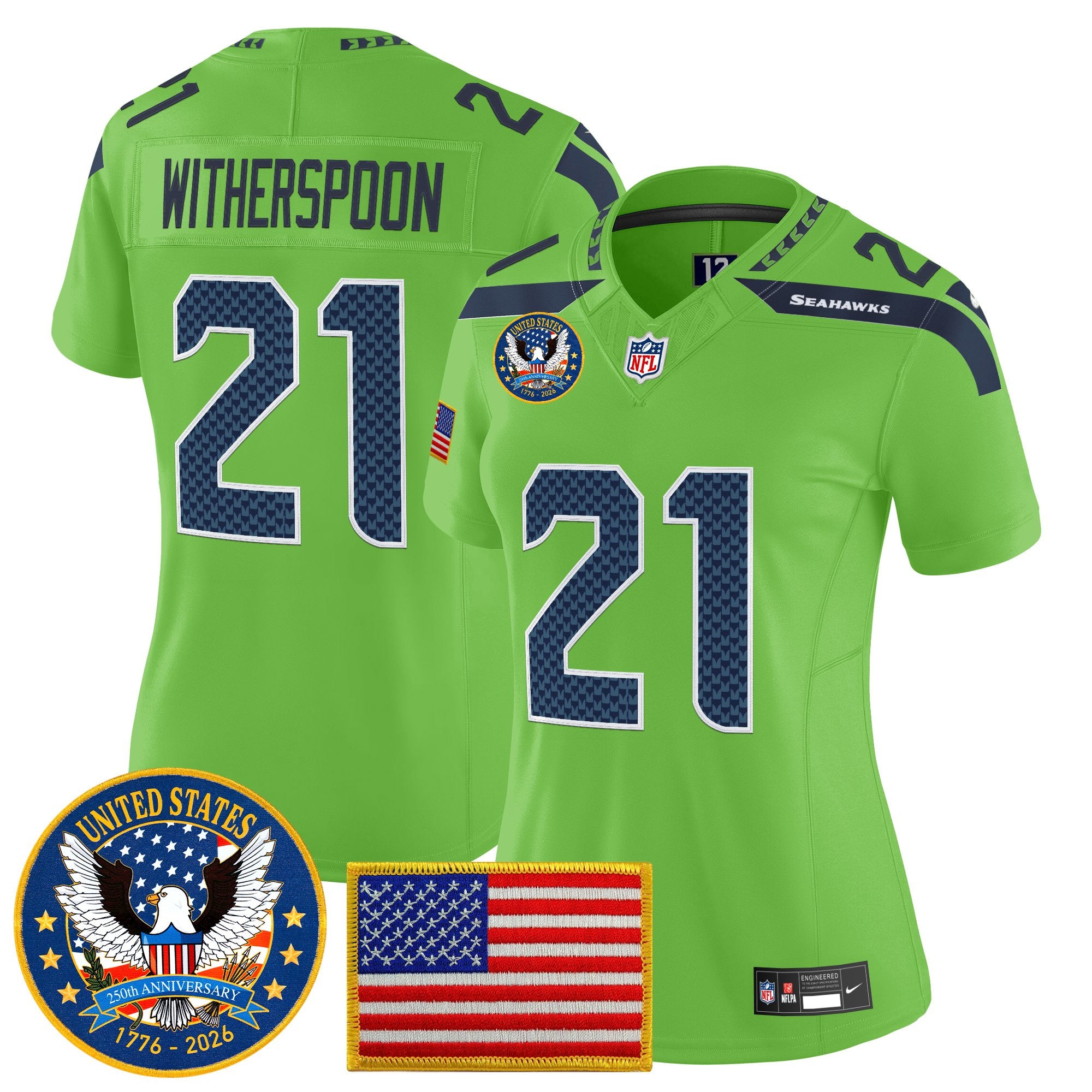 Women's Seattle Seahawks "United States 250th Anniversary Patch" Vapor Limited Jersey - All Stitched