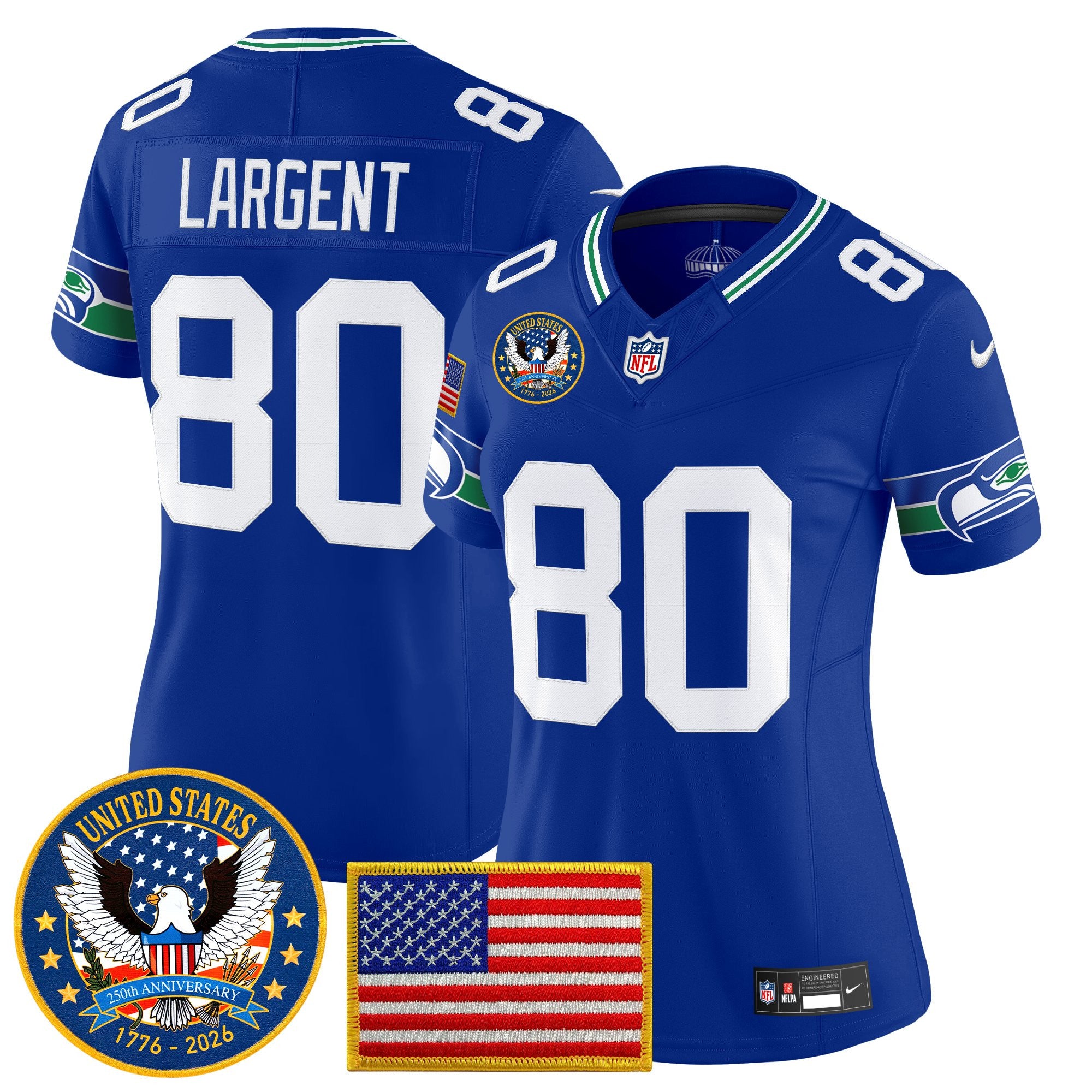 Women's Seattle Seahawks "United States 250th Anniversary Patch" Vapor Limited Jersey - All Stitched