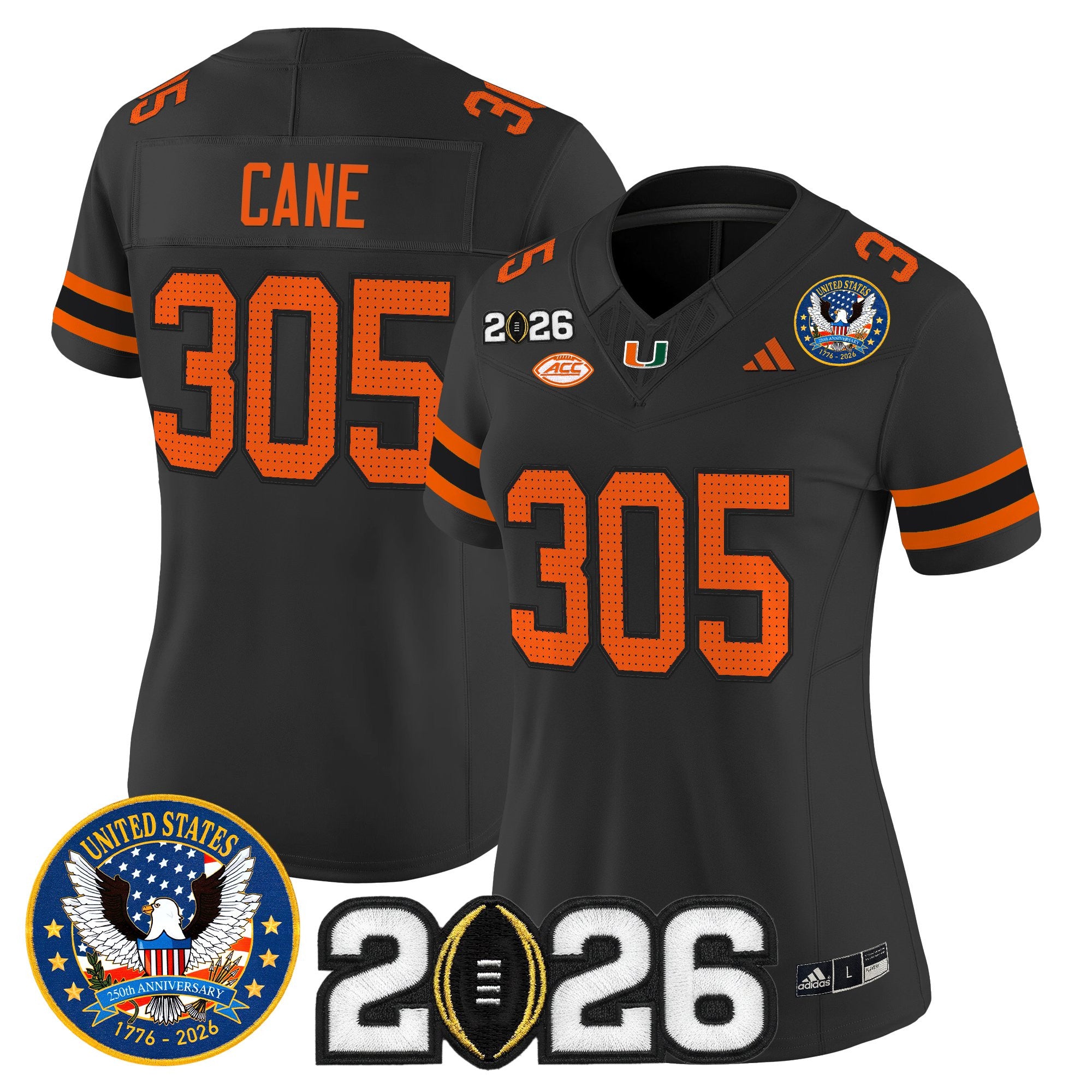Women's Miami Hurricanes "United States 250th Anniversary & 2026 CFP Final Patch" Vapor Limited Jersey - All Stitched