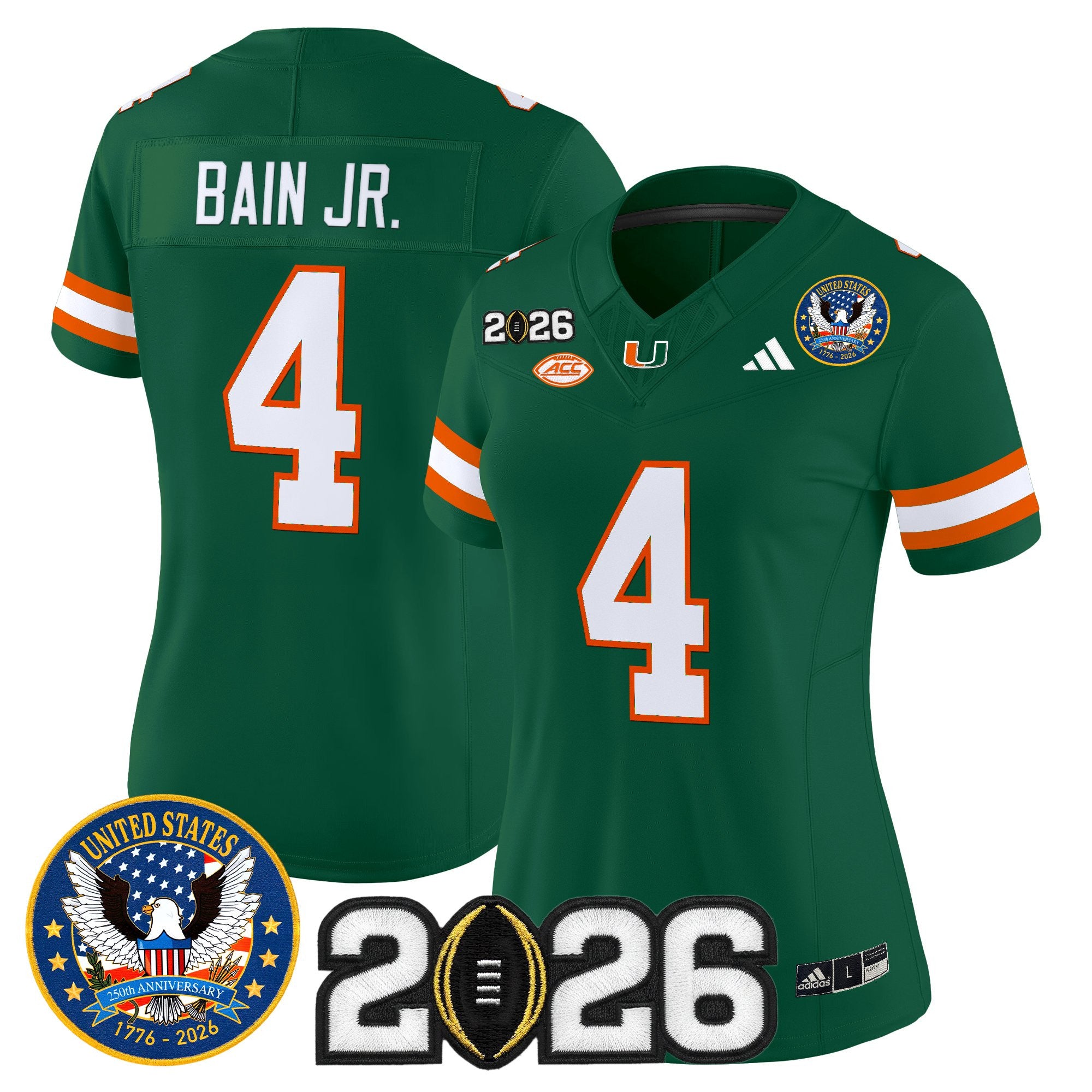 Women's Miami Hurricanes "United States 250th Anniversary & 2026 CFP Final Patch" Vapor Limited Jersey - All Stitched