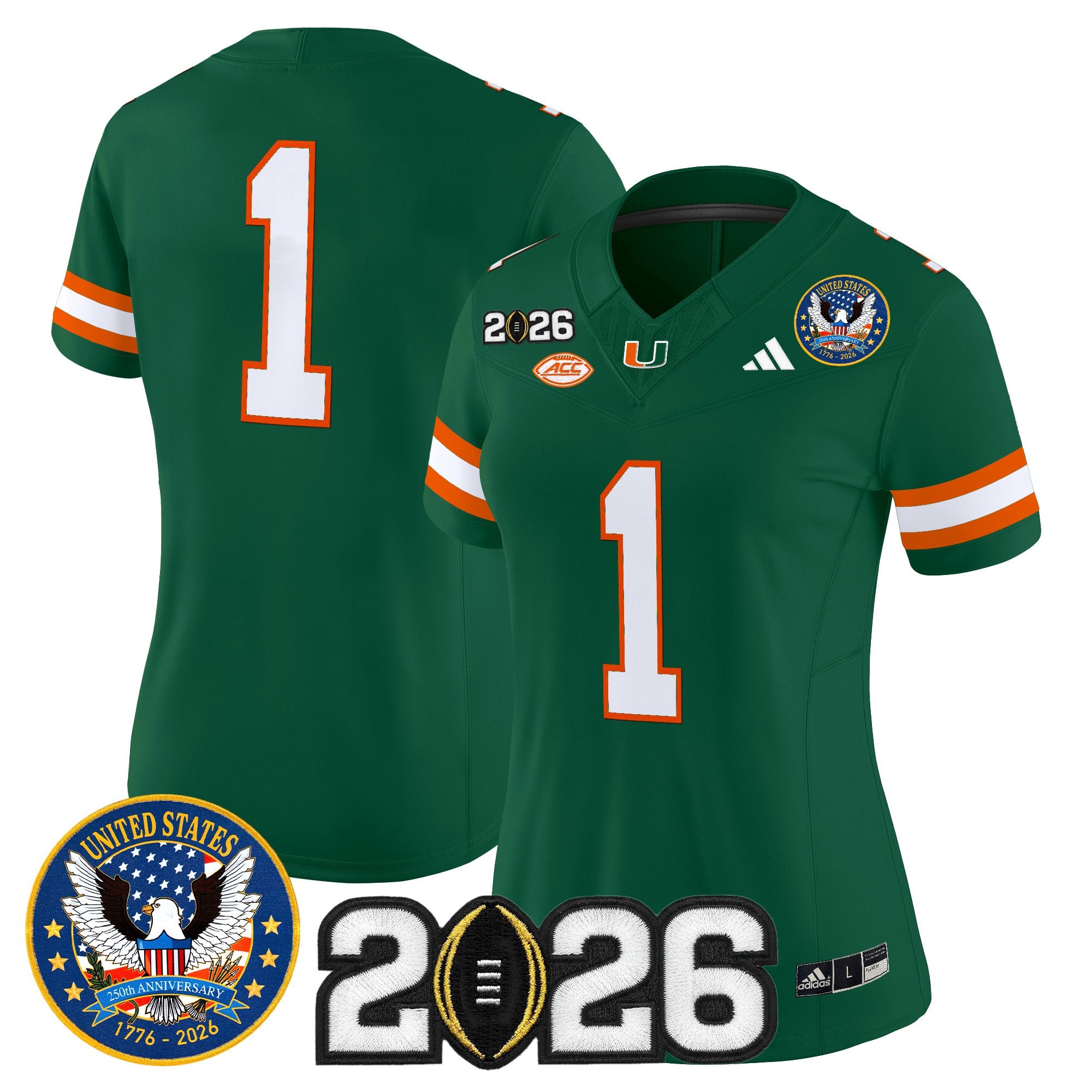 Women's Miami Hurricanes "United States 250th Anniversary & 2026 CFP Final Patch" Vapor Limited Jersey - All Stitched