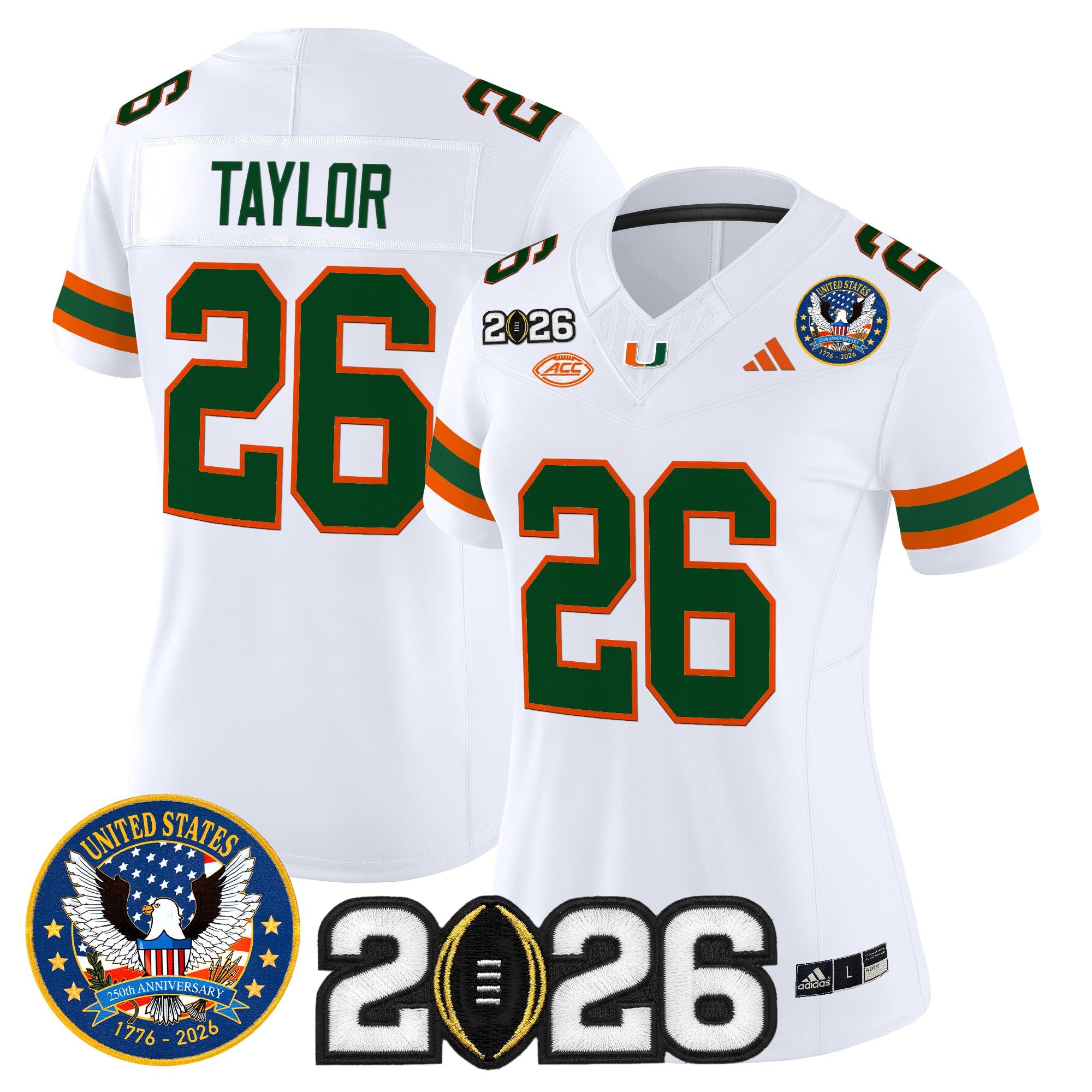 Women's Miami Hurricanes "United States 250th Anniversary & 2026 CFP Final Patch" Vapor Limited Jersey - All Stitched