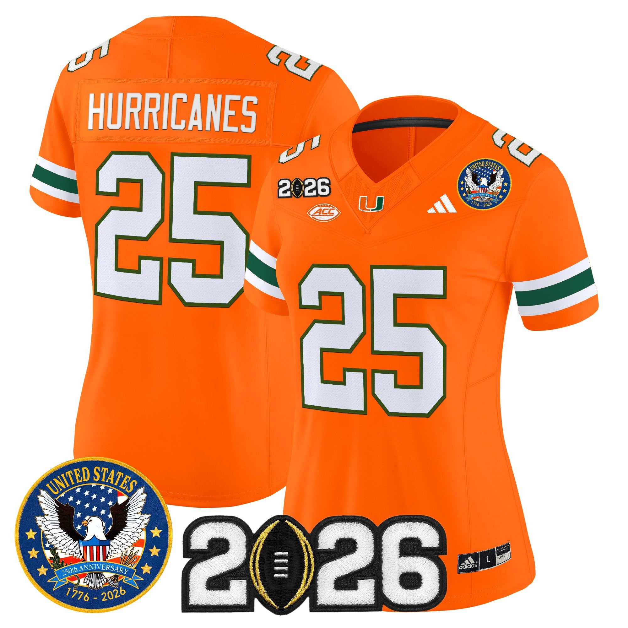 Women's Miami Hurricanes "United States 250th Anniversary & 2026 CFP Final Patch" Vapor Limited Jersey - All Stitched