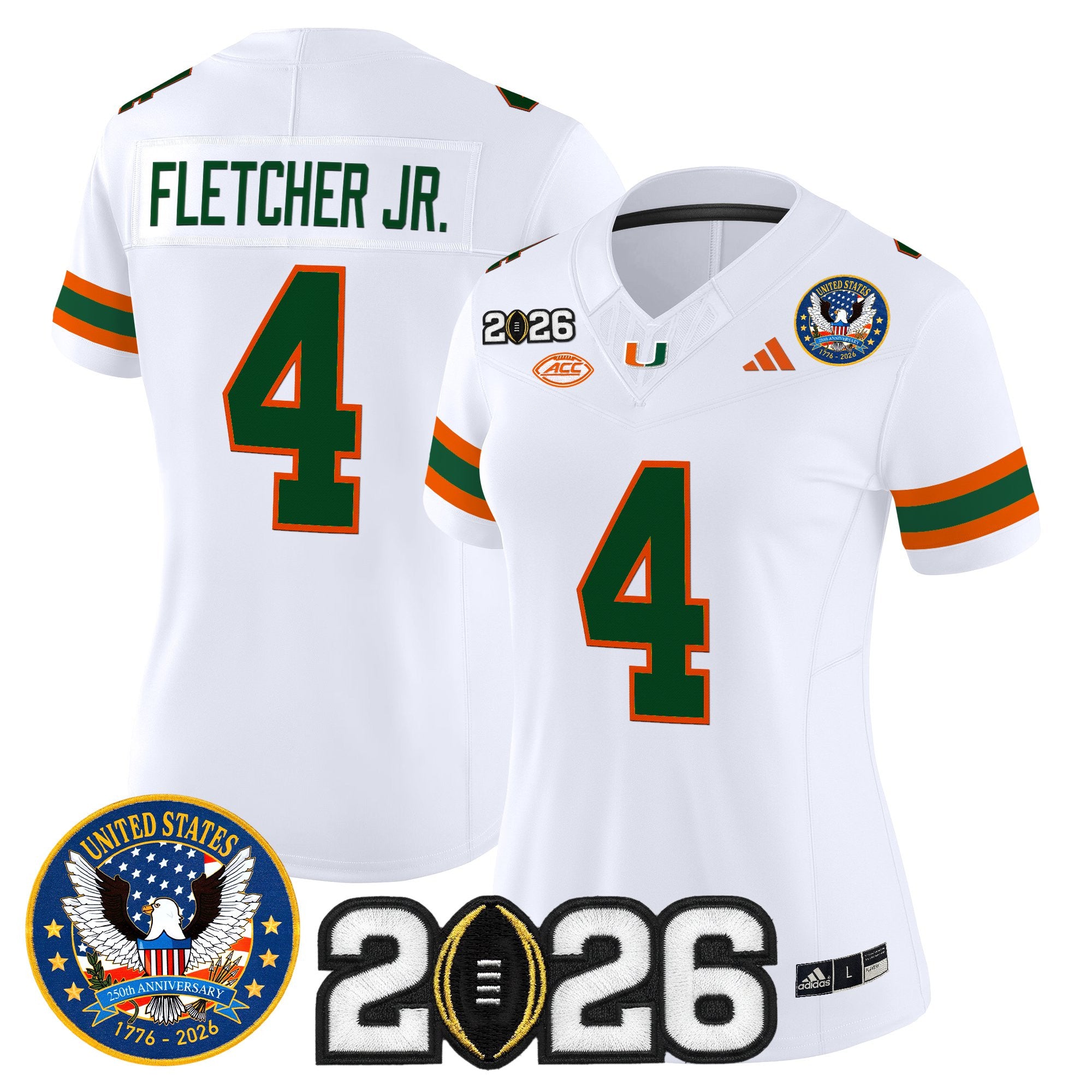 Women's Miami Hurricanes "United States 250th Anniversary & 2026 CFP Final Patch" Vapor Limited Jersey - All Stitched