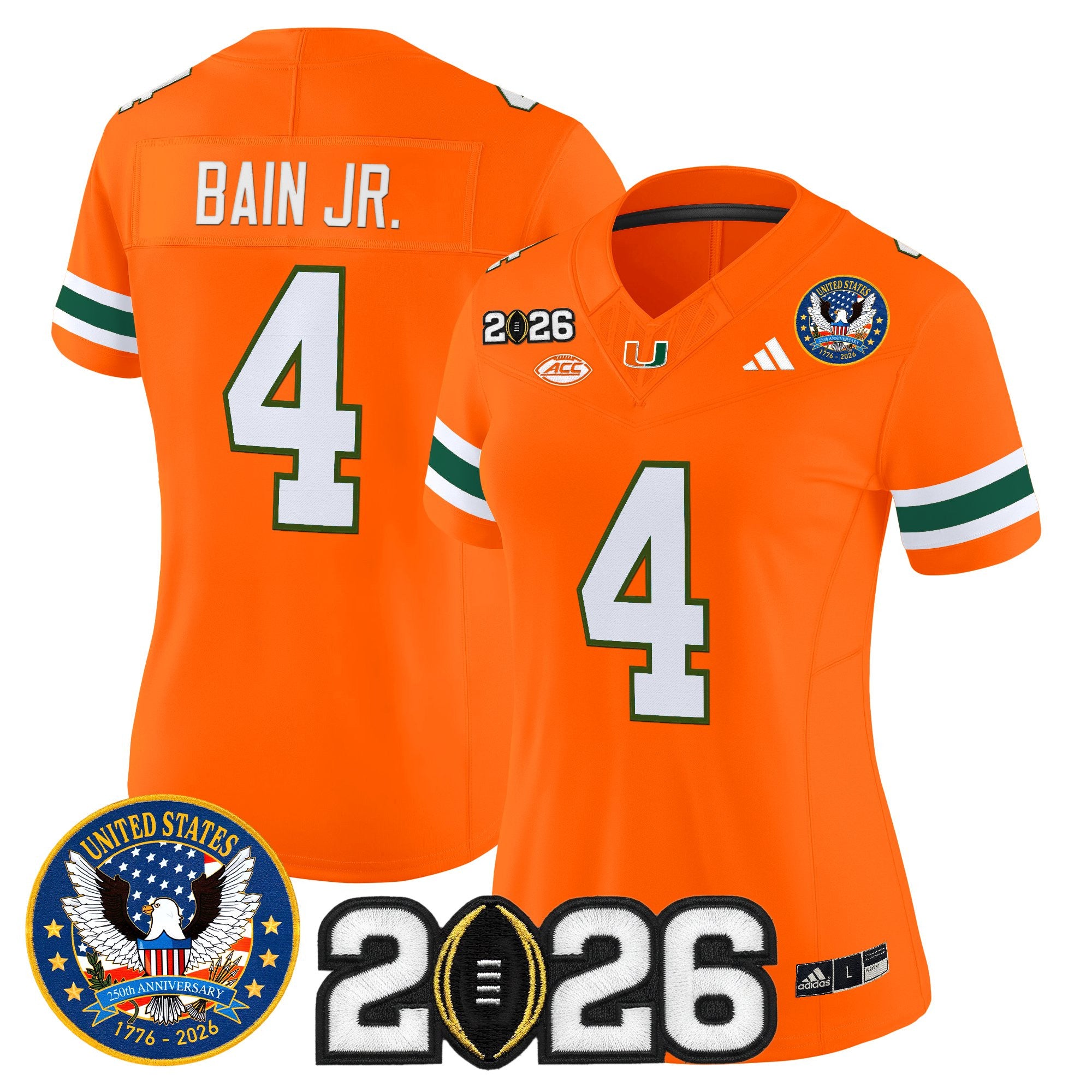 Women's Miami Hurricanes "United States 250th Anniversary & 2026 CFP Final Patch" Vapor Limited Jersey - All Stitched