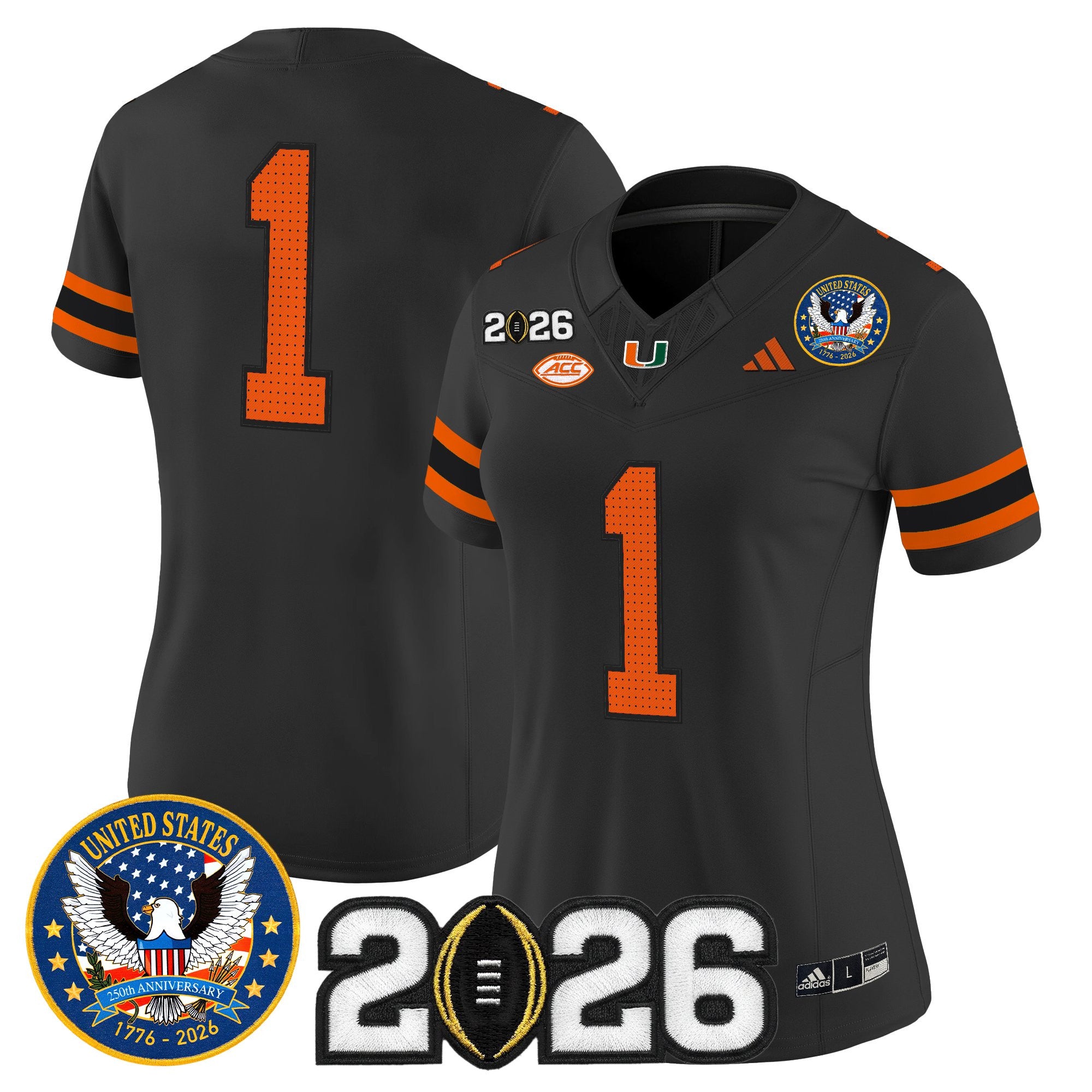 Women's Miami Hurricanes "United States 250th Anniversary & 2026 CFP Final Patch" Vapor Limited Jersey - All Stitched