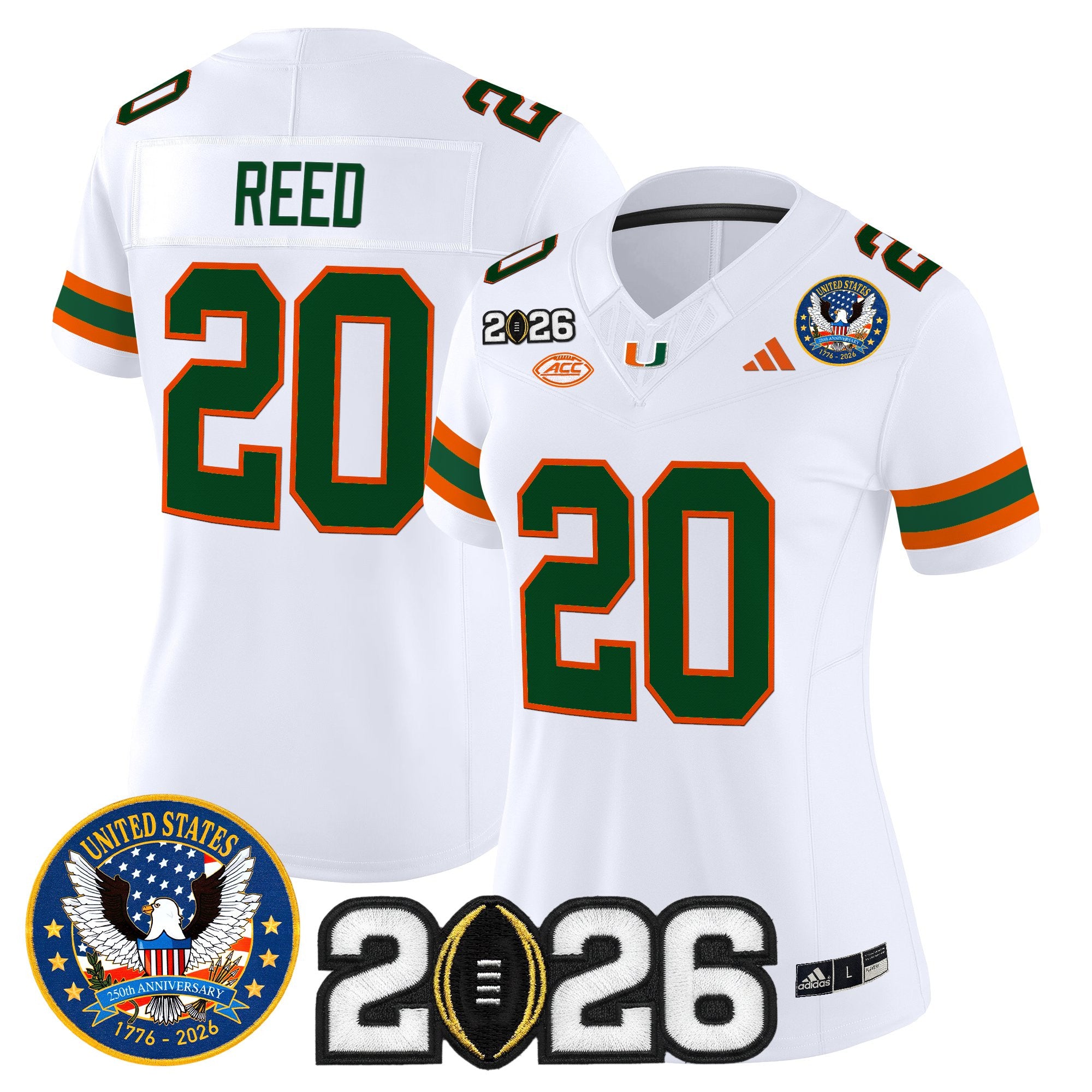 Women's Miami Hurricanes "United States 250th Anniversary & 2026 CFP Final Patch" Vapor Limited Jersey - All Stitched