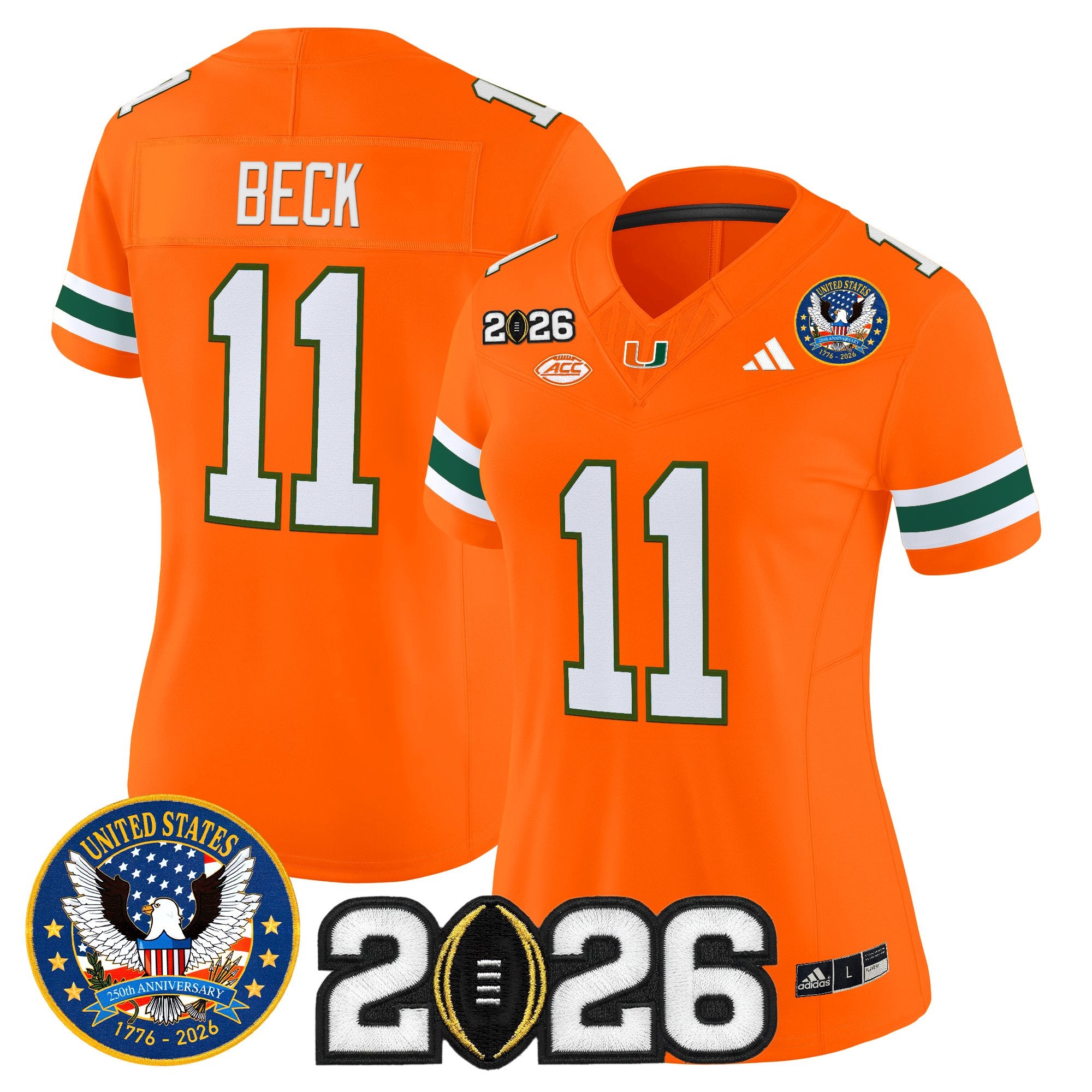 Women's Miami Hurricanes "United States 250th Anniversary & 2026 CFP Final Patch" Vapor Limited Jersey - All Stitched