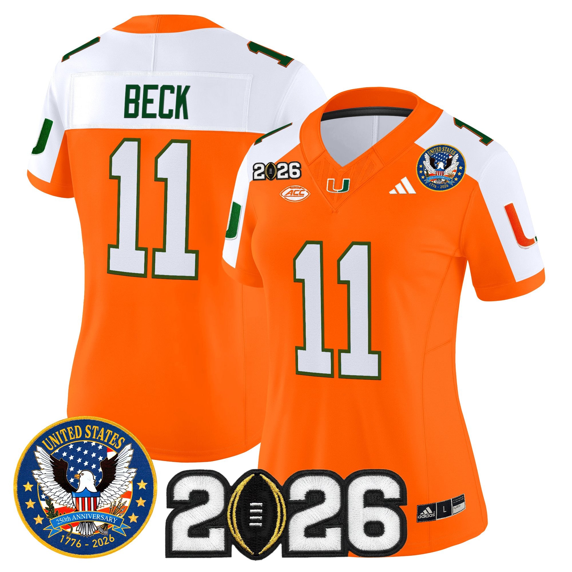Women's Miami Hurricanes "United States 250th Anniversary & 2026 CFP Final Patch" Vapor Limited Jersey - All Stitched