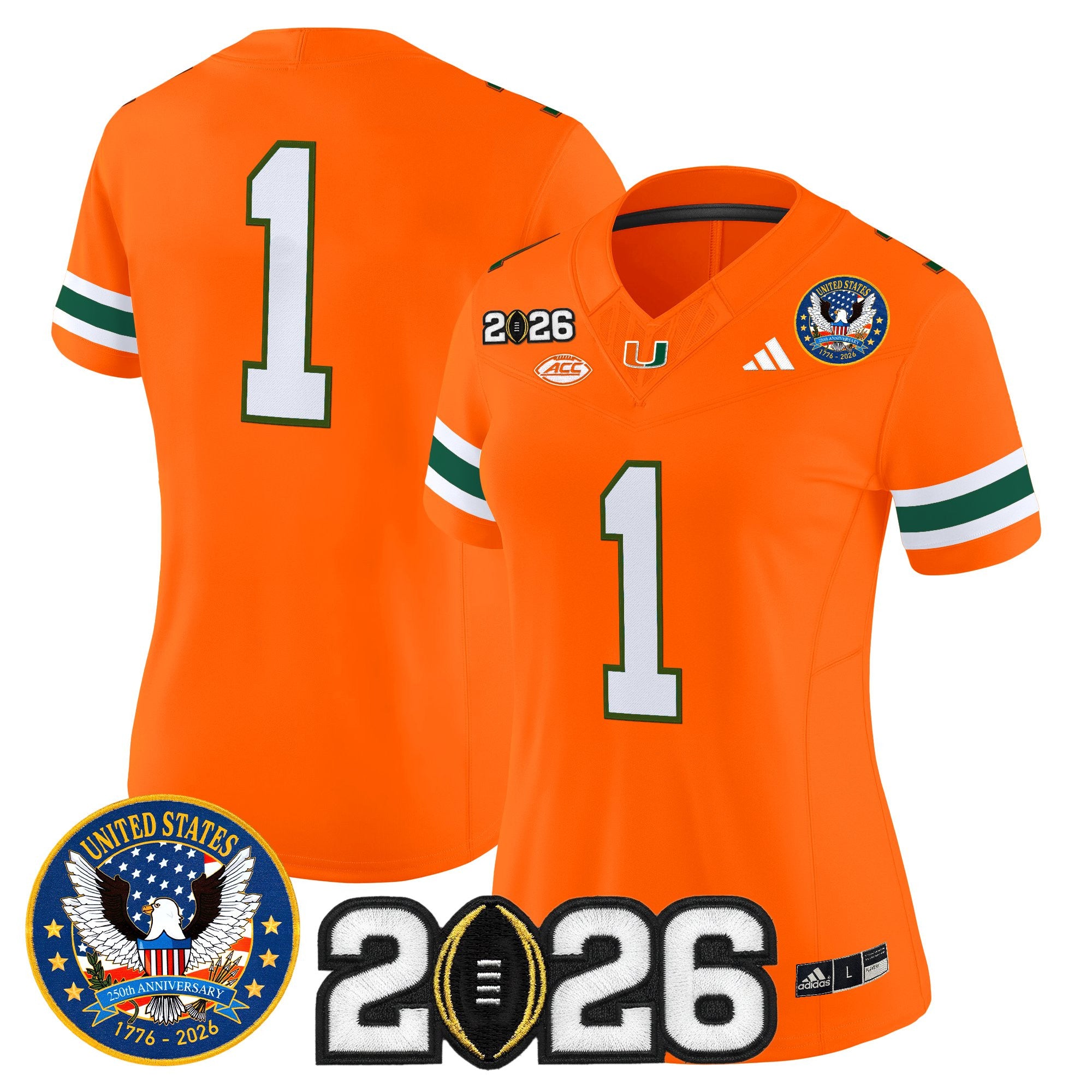 Women's Miami Hurricanes "United States 250th Anniversary & 2026 CFP Final Patch" Vapor Limited Jersey - All Stitched
