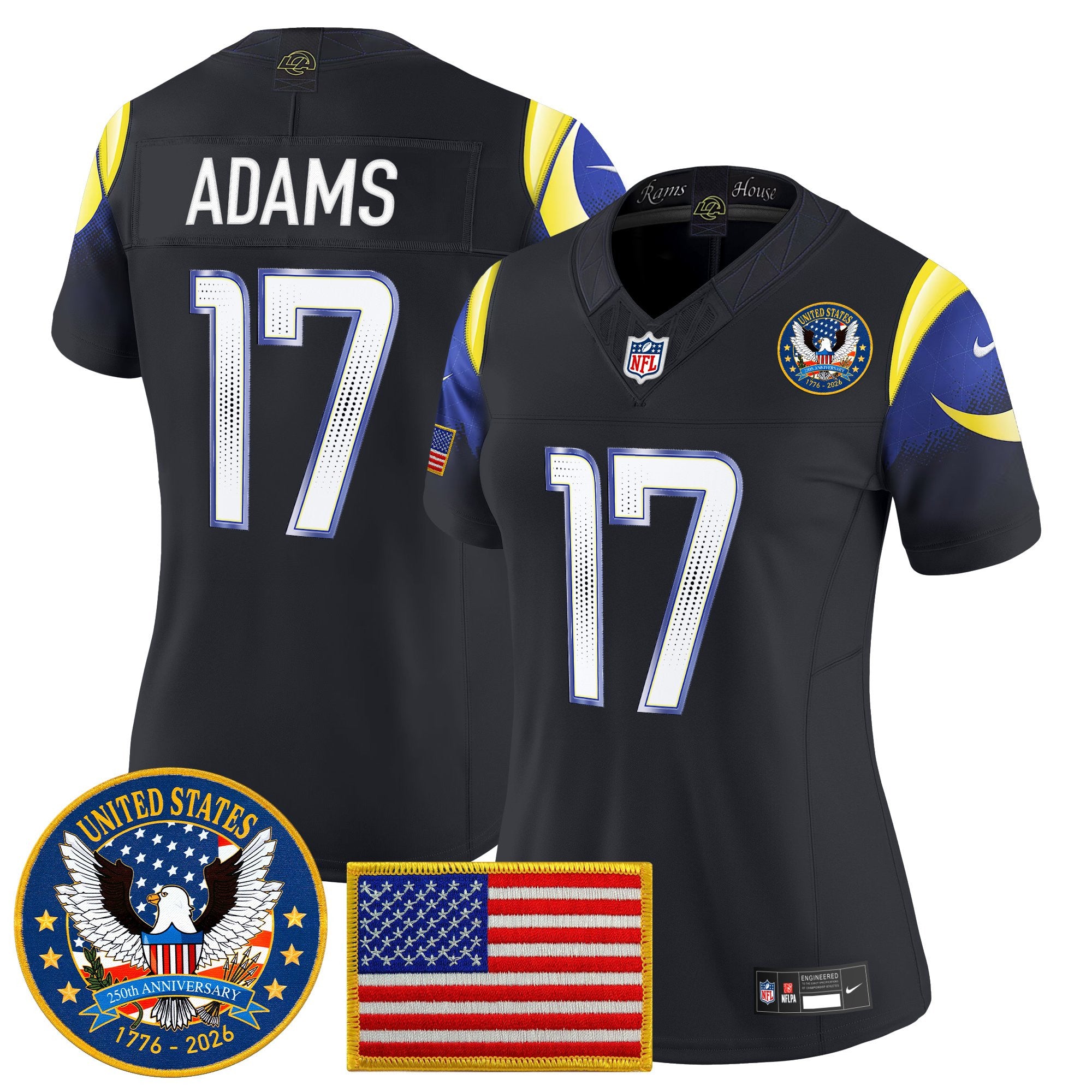 Women's Los Angeles Rams 2025 "United States 250th Anniversary Patch" Vapor Limited Jersey - All Stitched