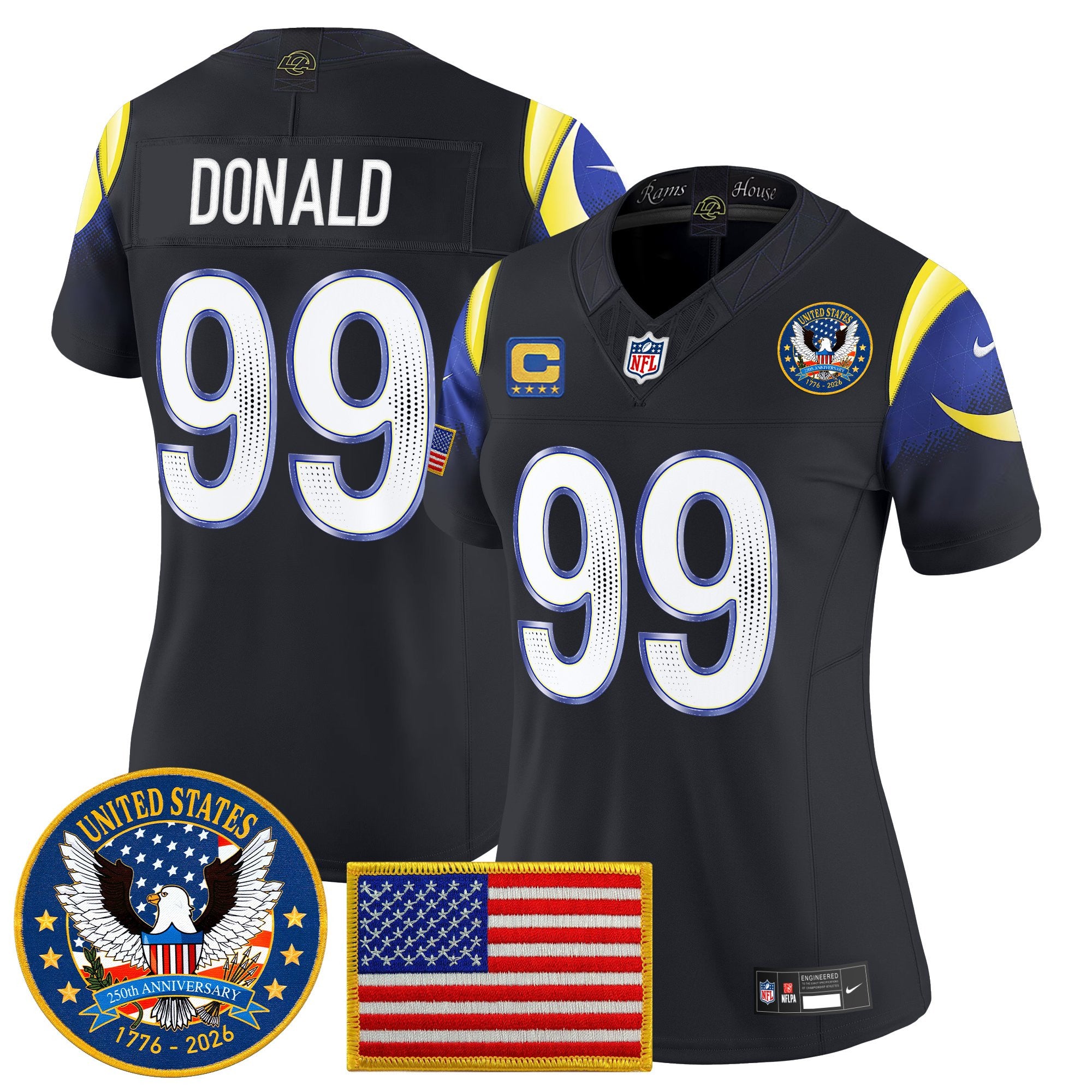 Women's Los Angeles Rams 2025 "United States 250th Anniversary Patch" Vapor Limited Jersey - All Stitched