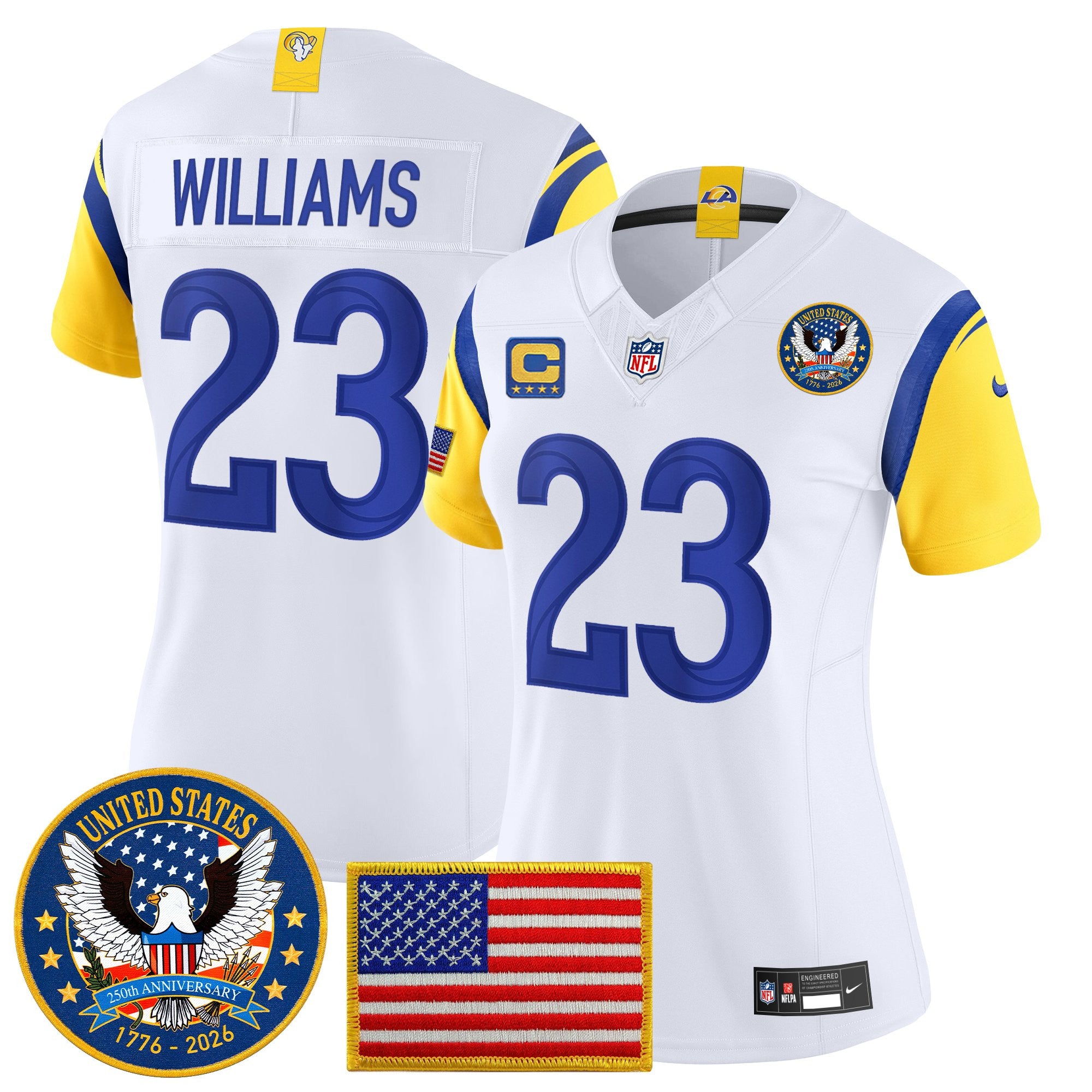 Women's Los Angeles Rams 2025 "United States 250th Anniversary Patch" Vapor Limited Jersey - All Stitched