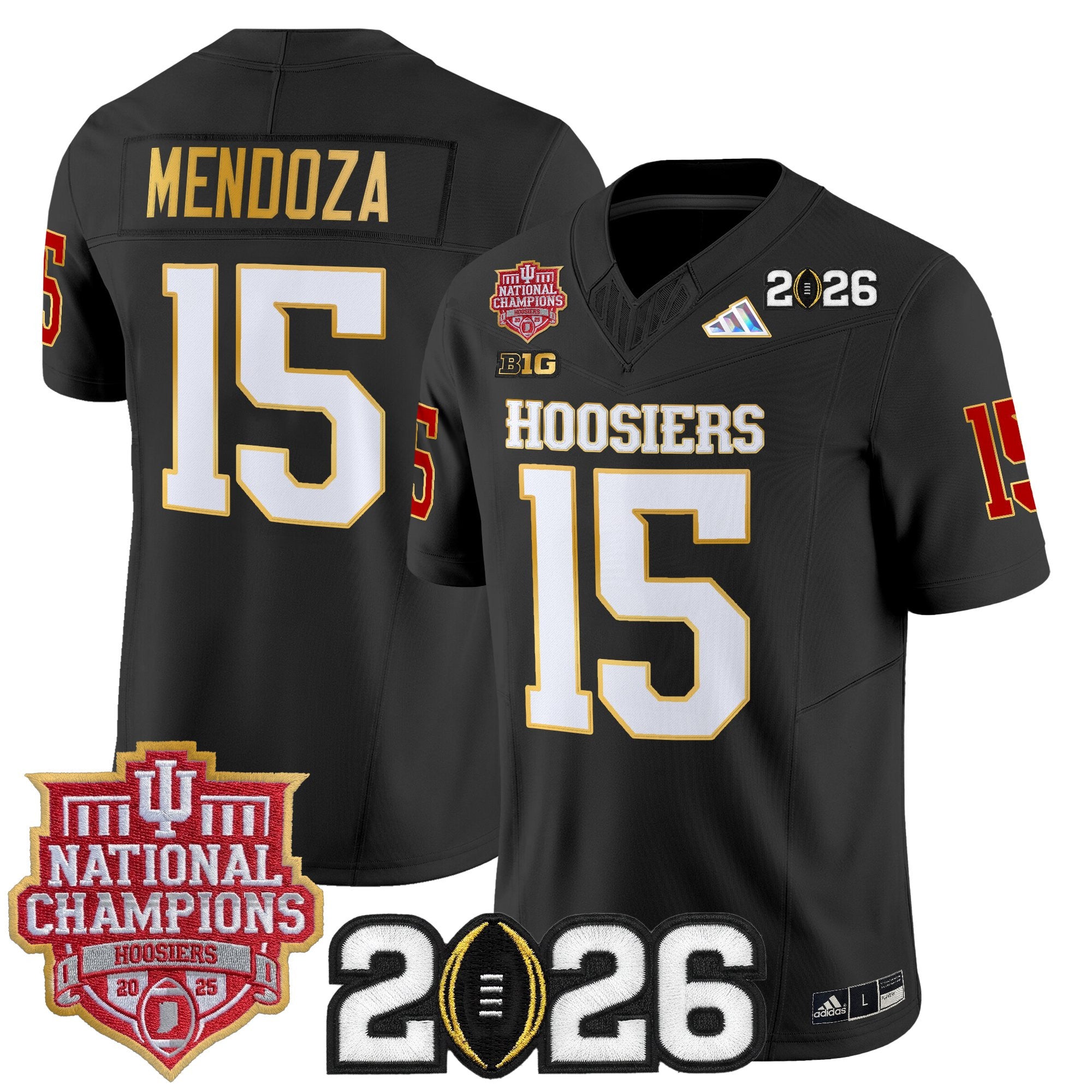 Men's Indiana Hoosiers 2025 National Champions & 2026 CFP Final Patch Gold Trim Vapor Limited Jersey - All Stitched