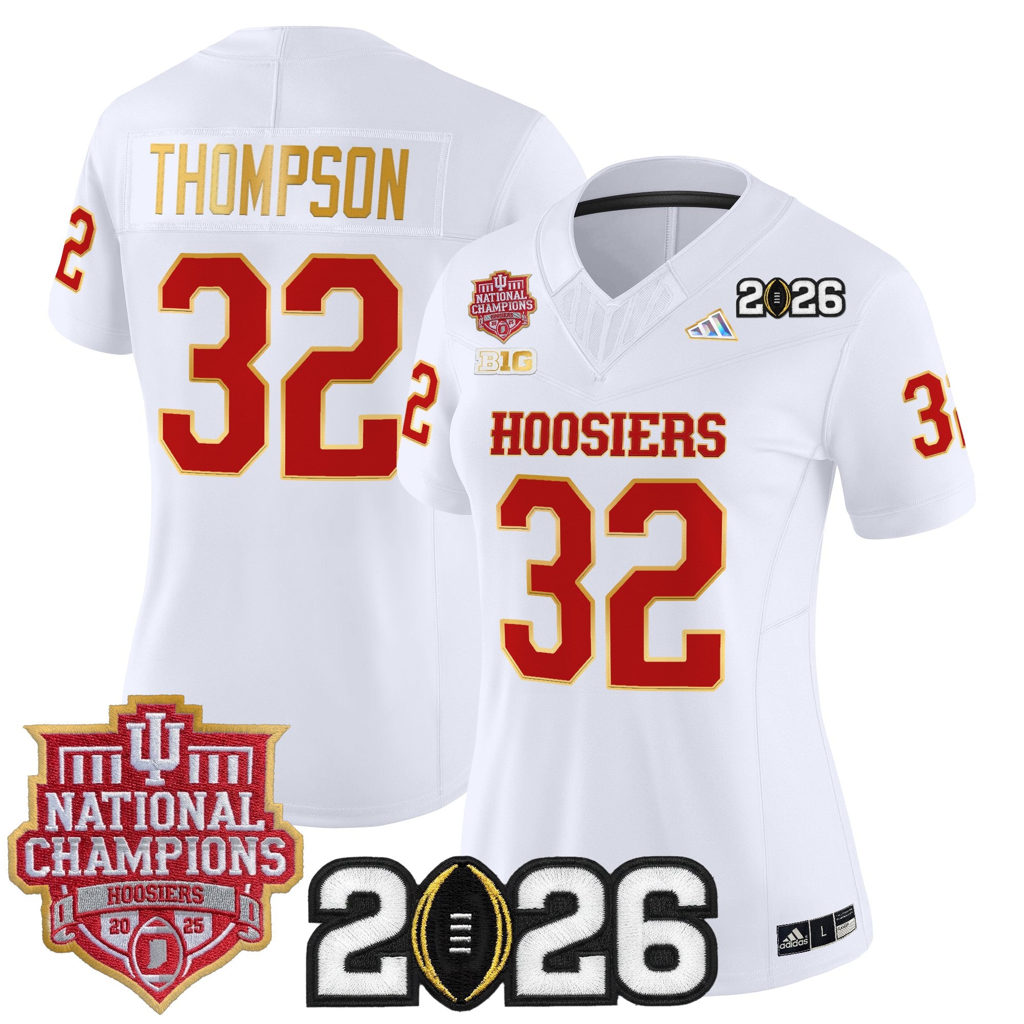 Women's Indiana Hoosiers 2025 National Champions & 2026 CFP Final Patch Gold Trim Vapor Limited Jersey - All Stitched