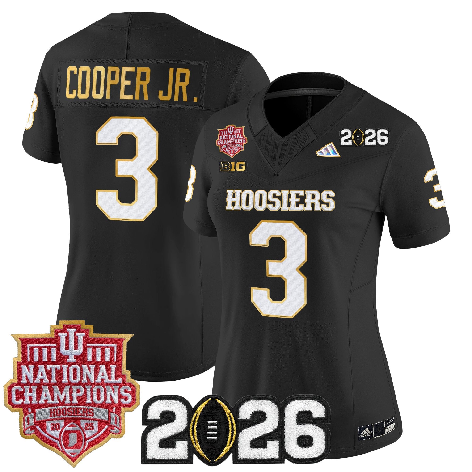 Women's Indiana Hoosiers 2025 National Champions & 2026 CFP Final Patch Gold Trim Vapor Limited Jersey - All Stitched