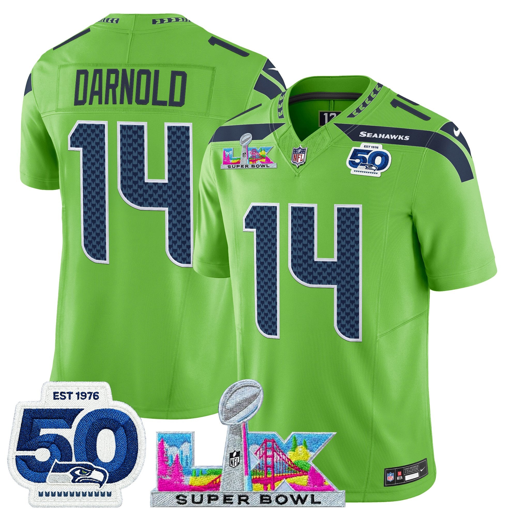 Men's Seattle Seahawks "Super Bowl LX & 50th Patch" Vapor Limited Jersey - All Stitched