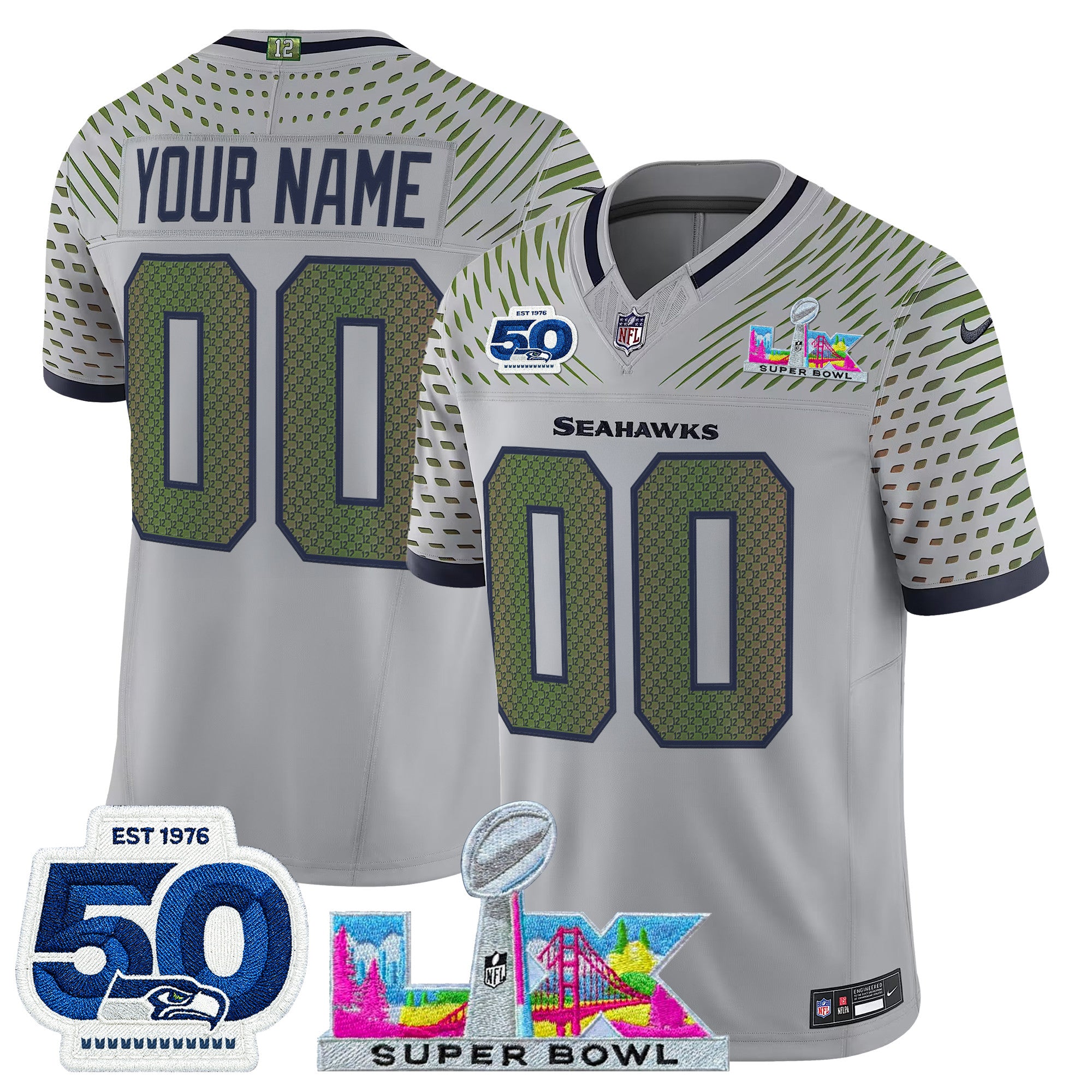 Seattle Seahawks "Super Bowl LX & 50th Patch" Vapor Limited Custom Jersey - All Stitched