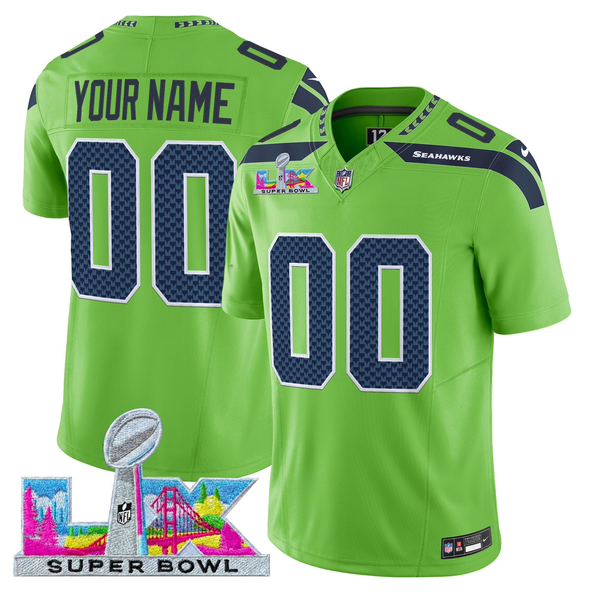 Seattle Seahawks Super Bowl LX Vapor Limited Custom Jersey - All Stitched
