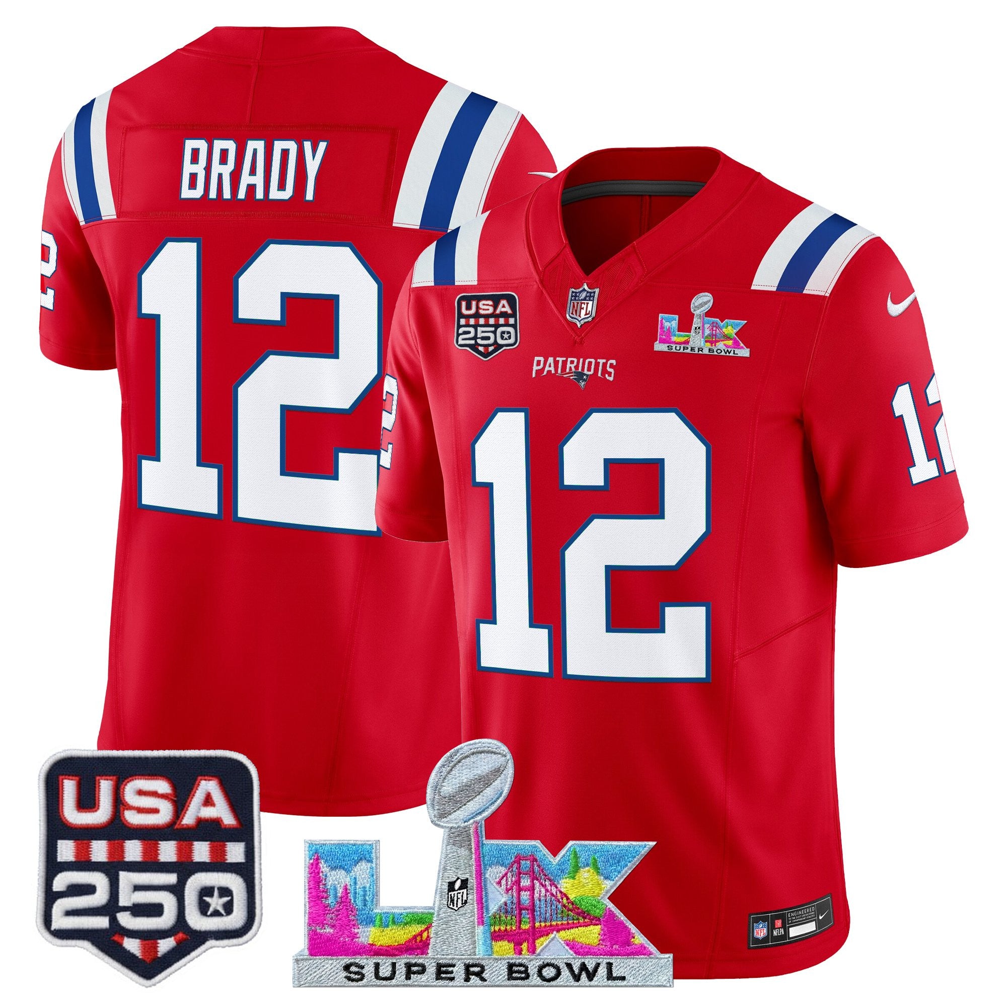 Men's New England Patriots "Super Bowl LX & United States 250th Anniversary Patch" Vapor Limited Jersey - All Stitched