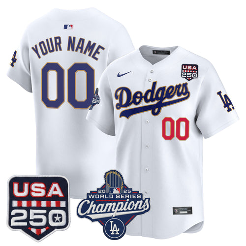 Dodgers 2025 World Series Champions & 250America Patch Vapor Premier Limited Custom Jersey - All Stitched