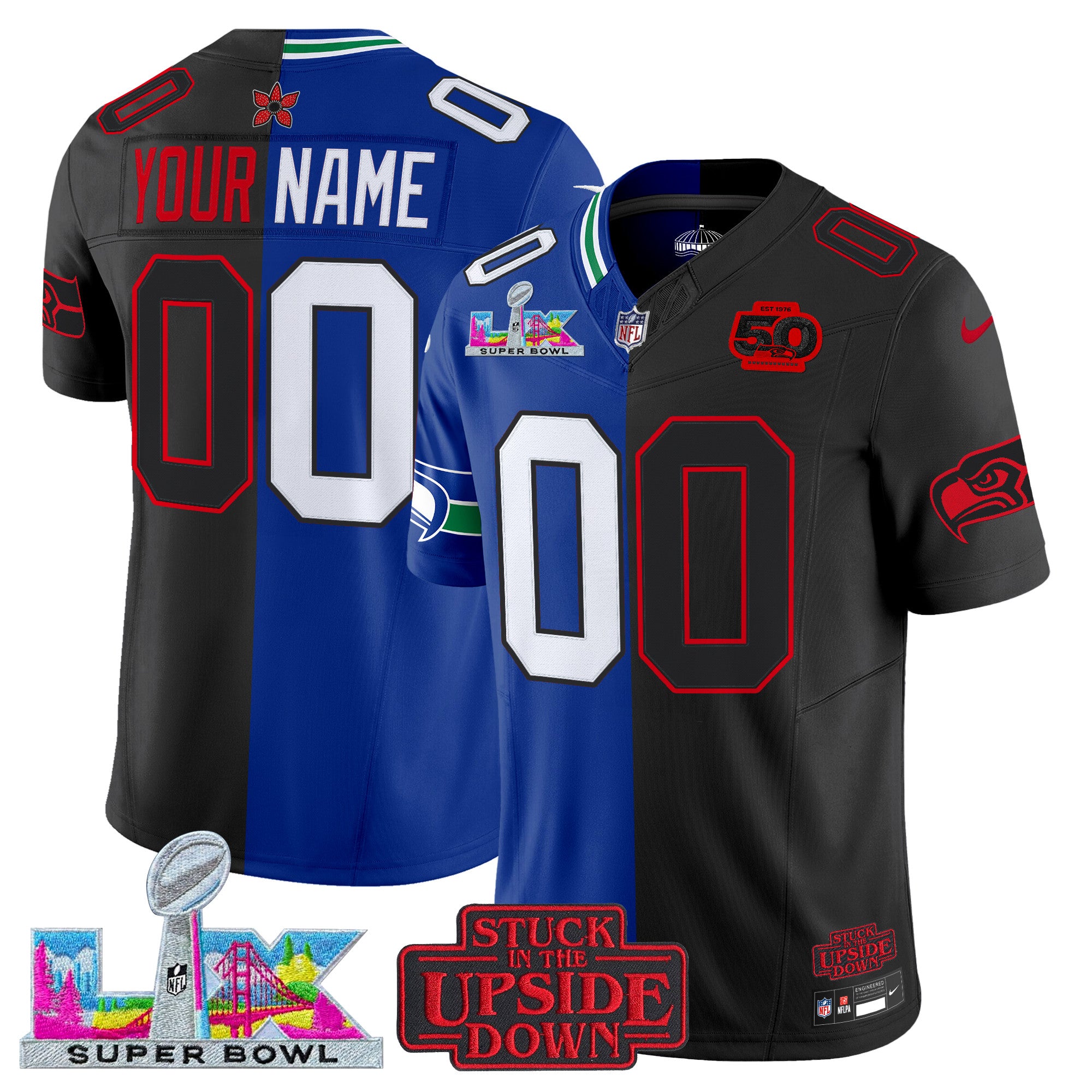 Seattle Seahawks 'Upside Down Edition' Vapor Limited Custom Jersey - Super Bowl LX Patch - All Stitched
