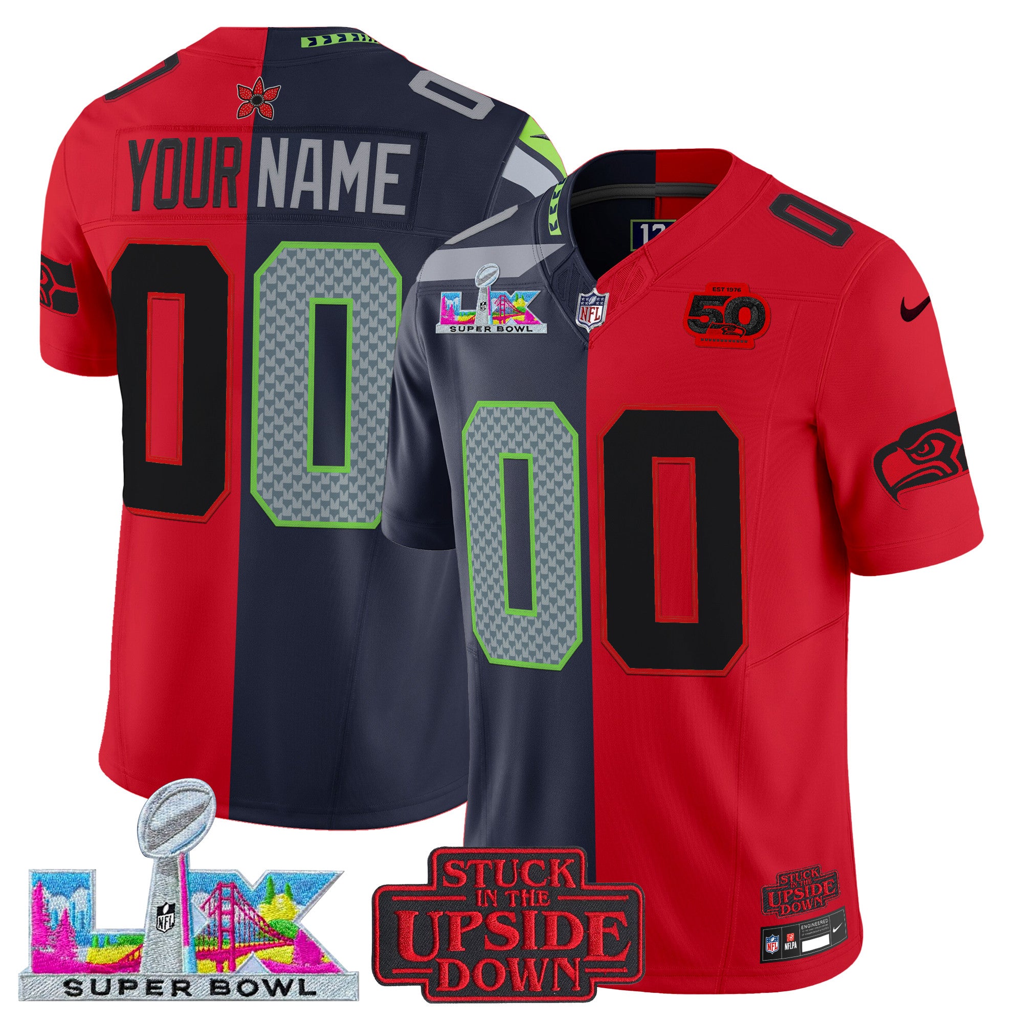 Seattle Seahawks 'Upside Down Edition' Vapor Limited Custom Jersey - Super Bowl LX Patch - All Stitched