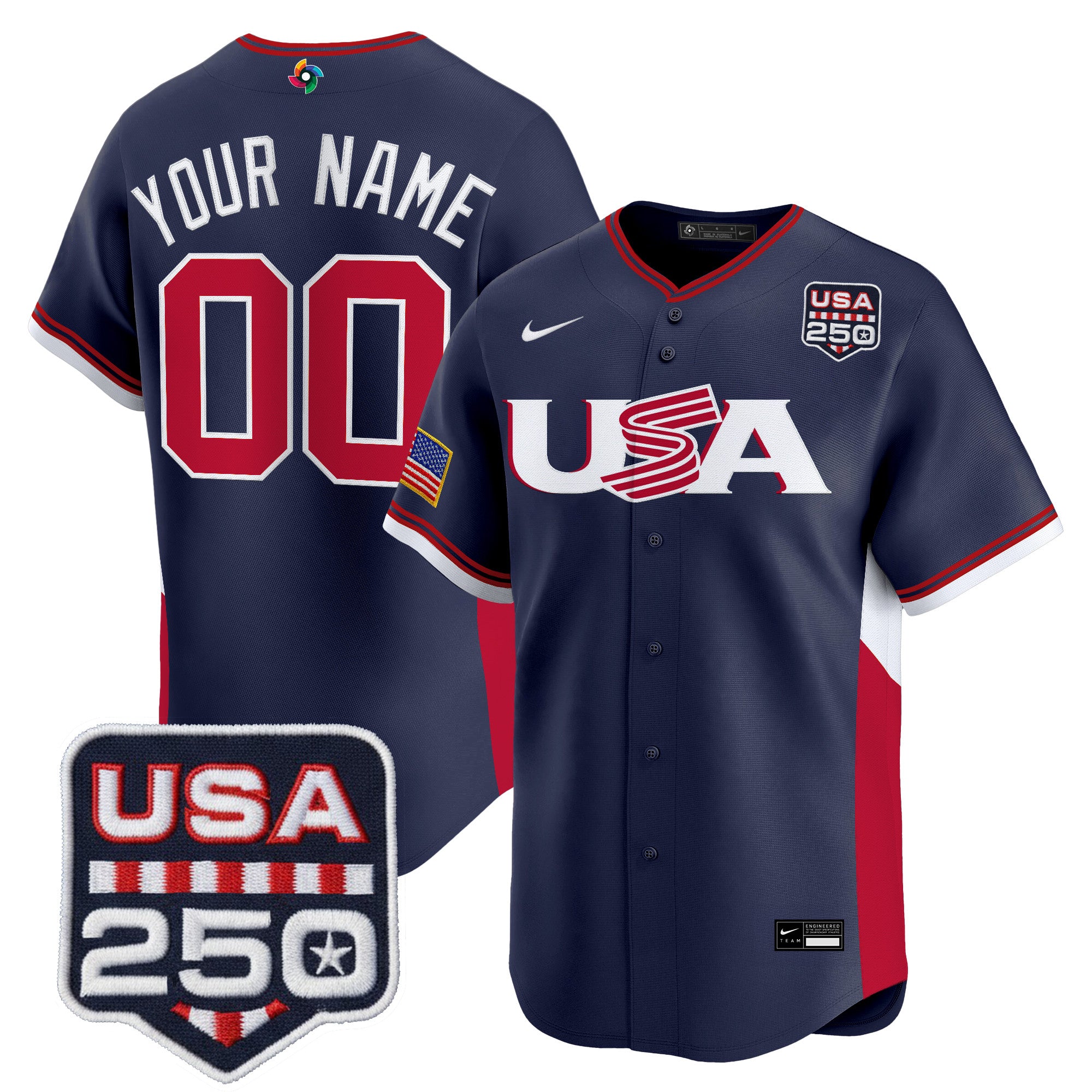 Team USA World Baseball Classic 250America Patch Vapor Premier Custom Jersey - All Stitched