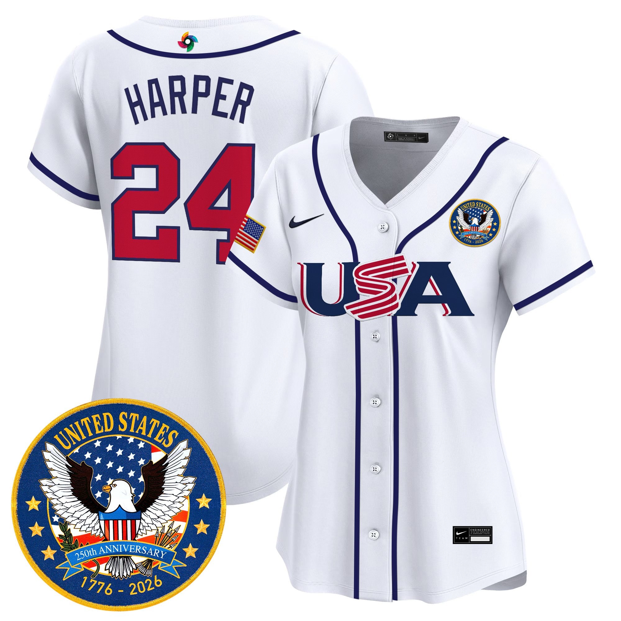 Women's Team USA World Baseball Classic United States 250th Anniversary Patch Vapor Premier Jersey - All Stitched