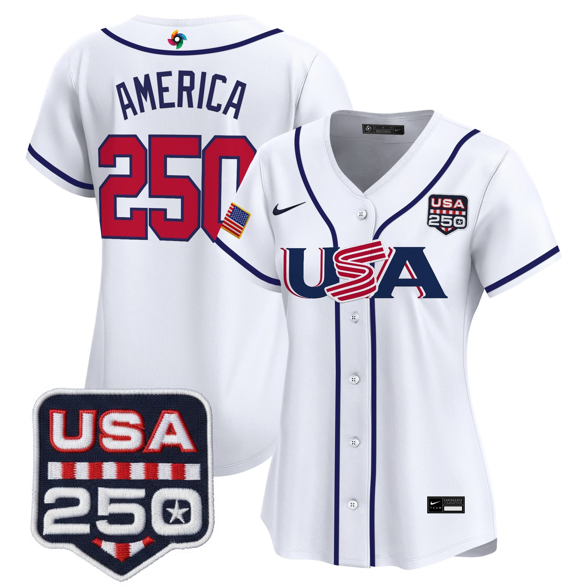 Women's Team USA World Baseball Classic 250America Patch Vapor Premier Jersey - All Stitched