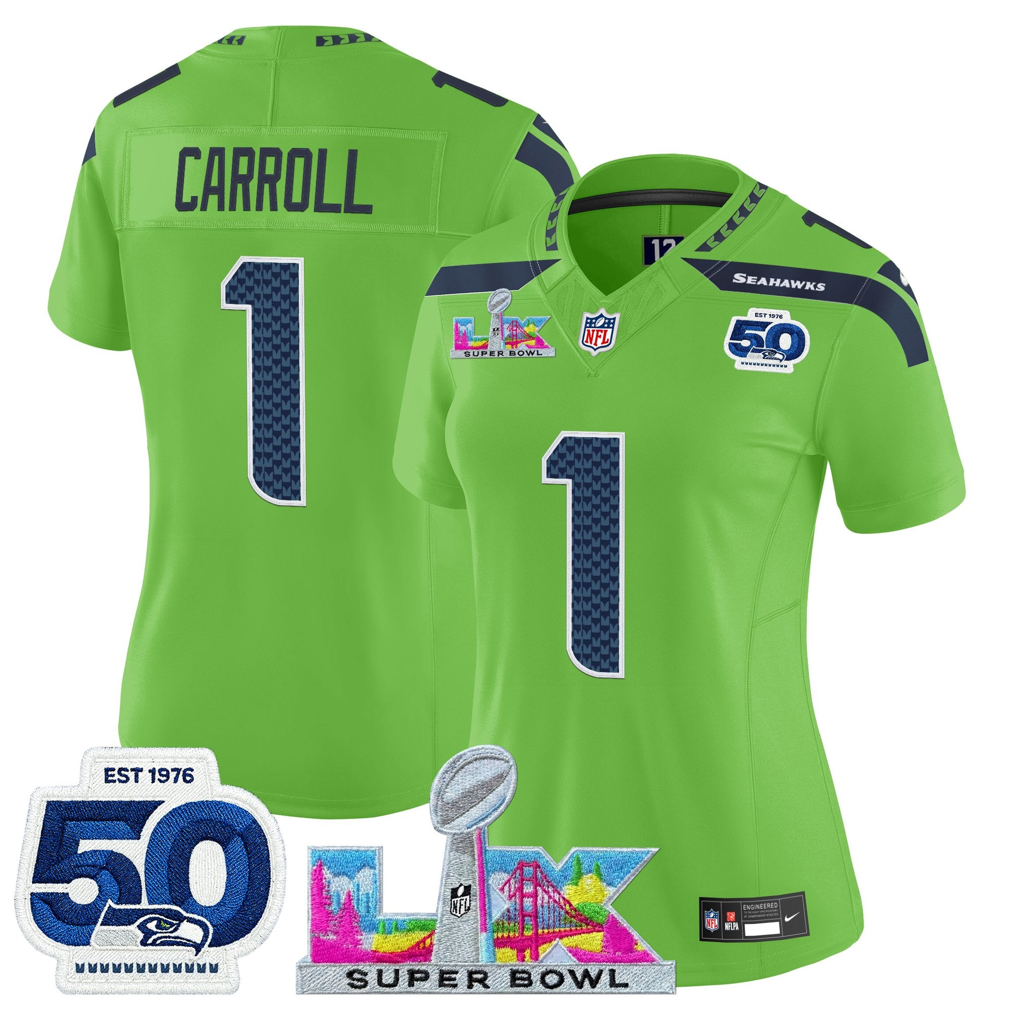Women's Seattle Seahawks "Super Bowl LX & 50th Patch" Vapor Limited Jersey - All Stitched