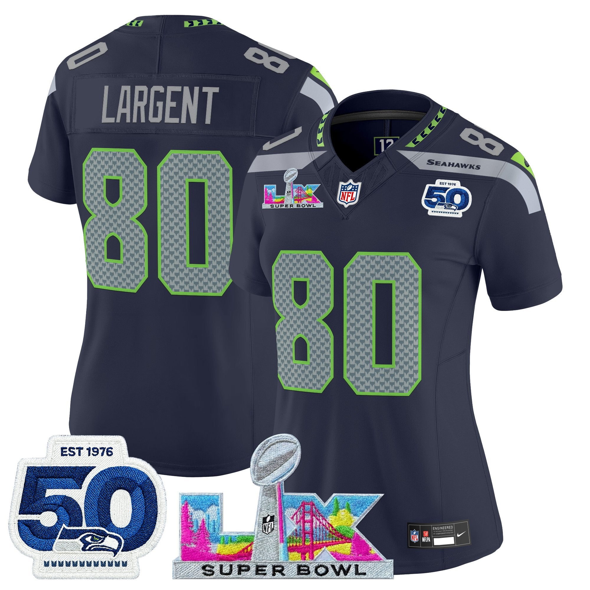 Women's Seattle Seahawks "Super Bowl LX & 50th Patch" Vapor Limited Jersey - All Stitched