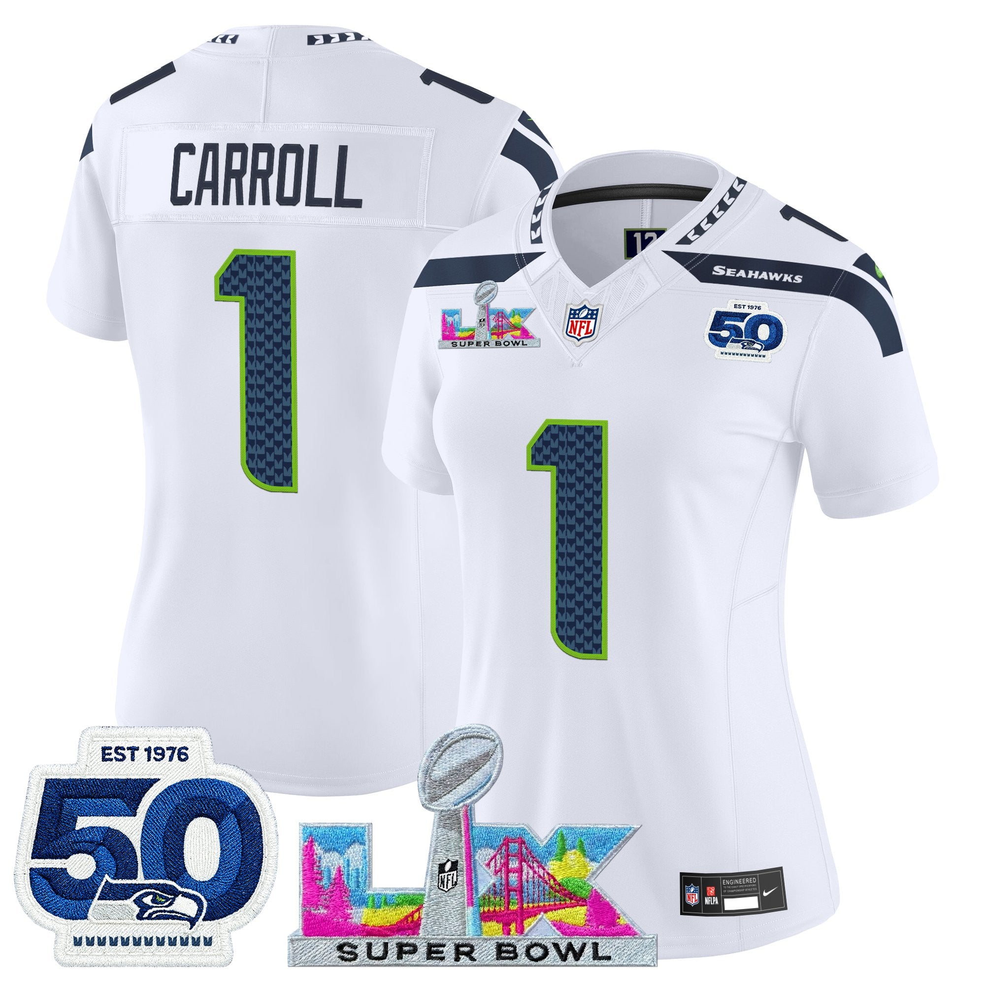 Women's Seattle Seahawks "Super Bowl LX & 50th Patch" Vapor Limited Jersey - All Stitched