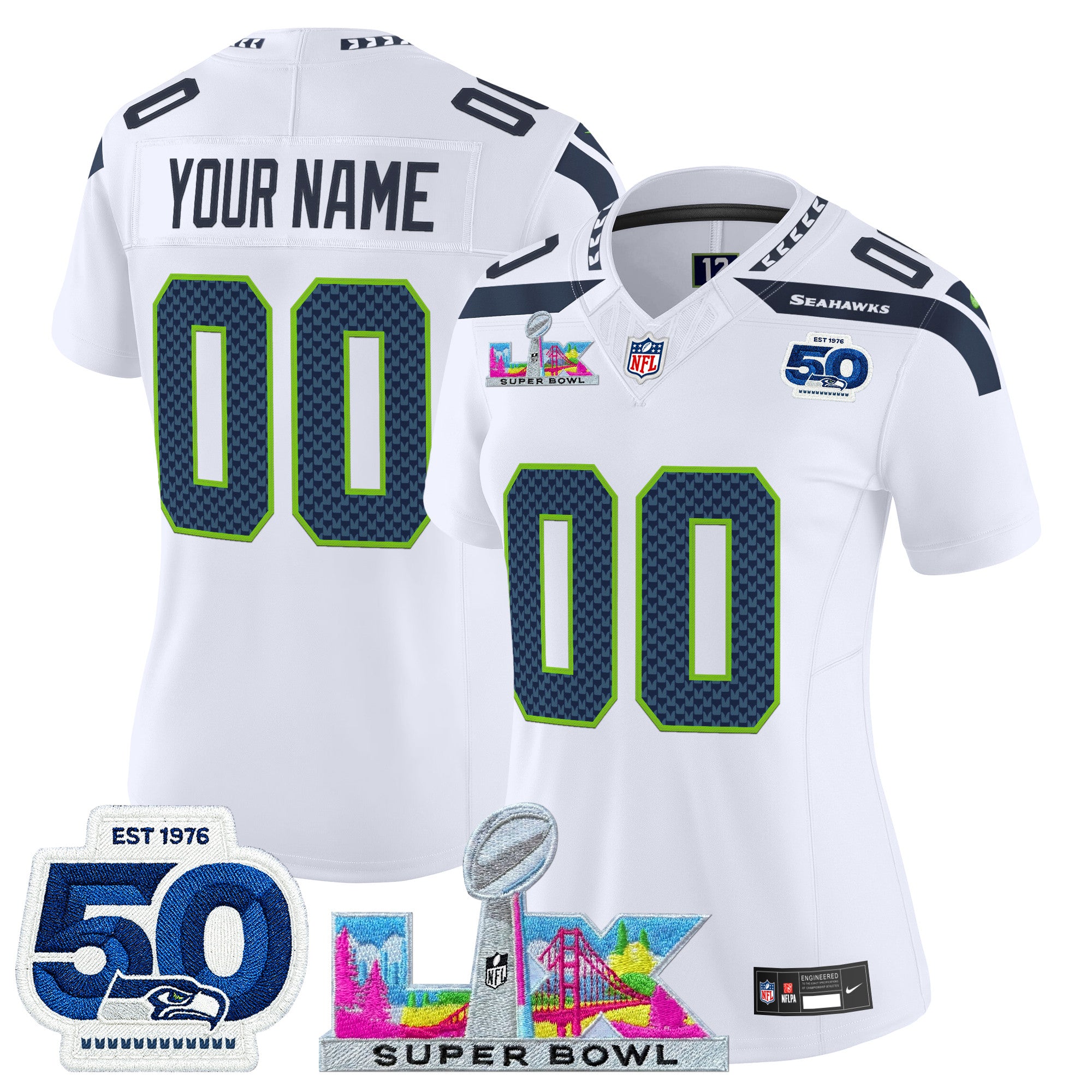 Seattle Seahawks "Super Bowl LX & 50th Patch" Vapor Limited Custom Jersey - All Stitched