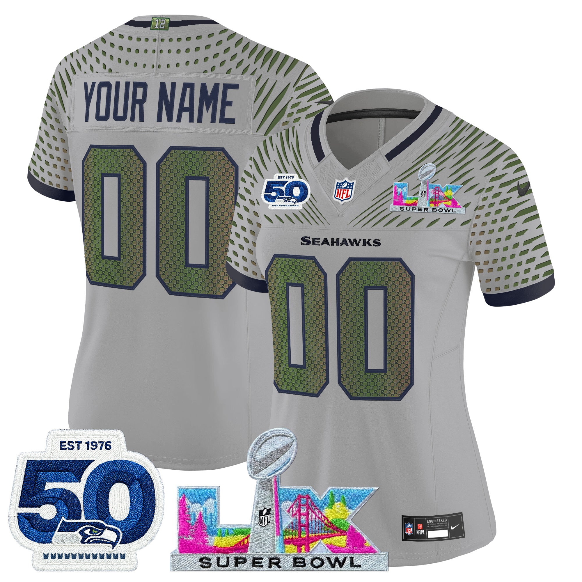 Seattle Seahawks "Super Bowl LX & 50th Patch" Vapor Limited Custom Jersey - All Stitched