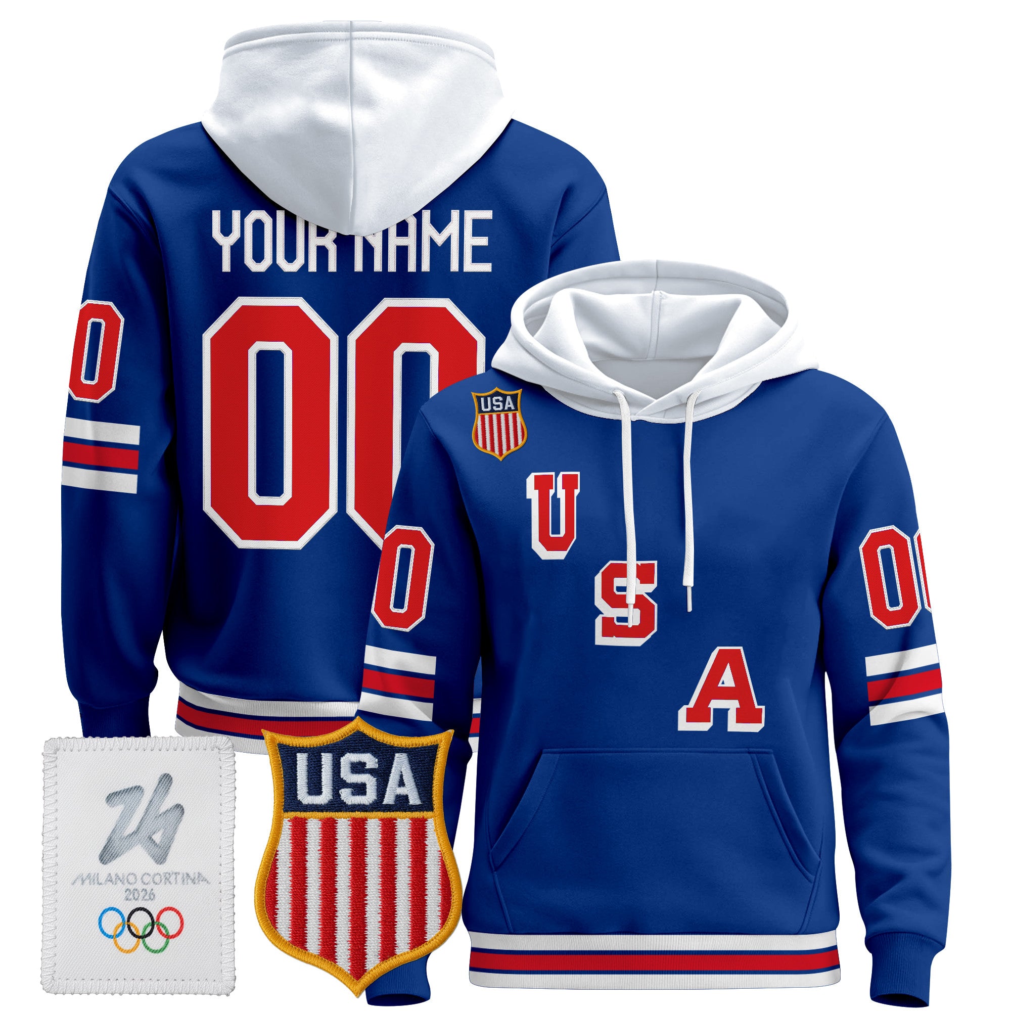 2026 USA Olympic Premium Custom Hockey Hoodie - All Stitched