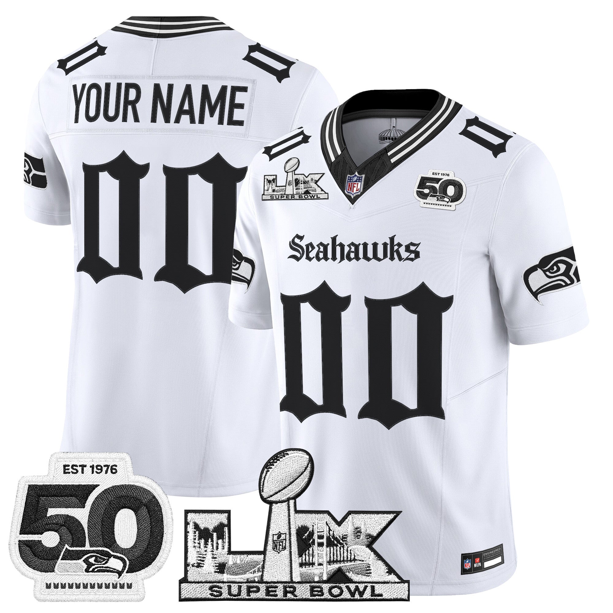 Seattle Seahawks "Super Bowl LX & 50th Patch" Vapor Limited Custom Jersey - Gothic Edition - All Stitched