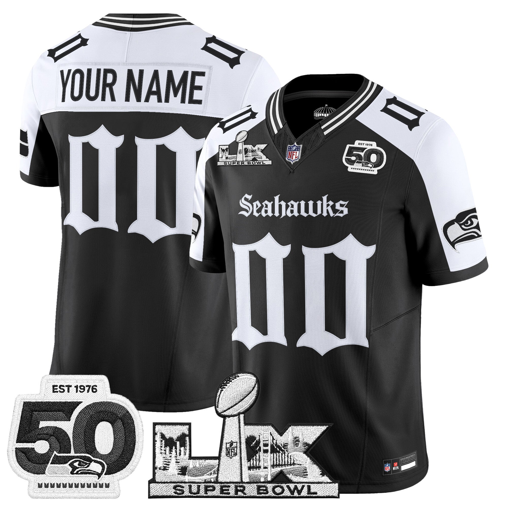 Seattle Seahawks "Super Bowl LX & 50th Patch" Vapor Limited Custom Jersey - Gothic Edition - All Stitched