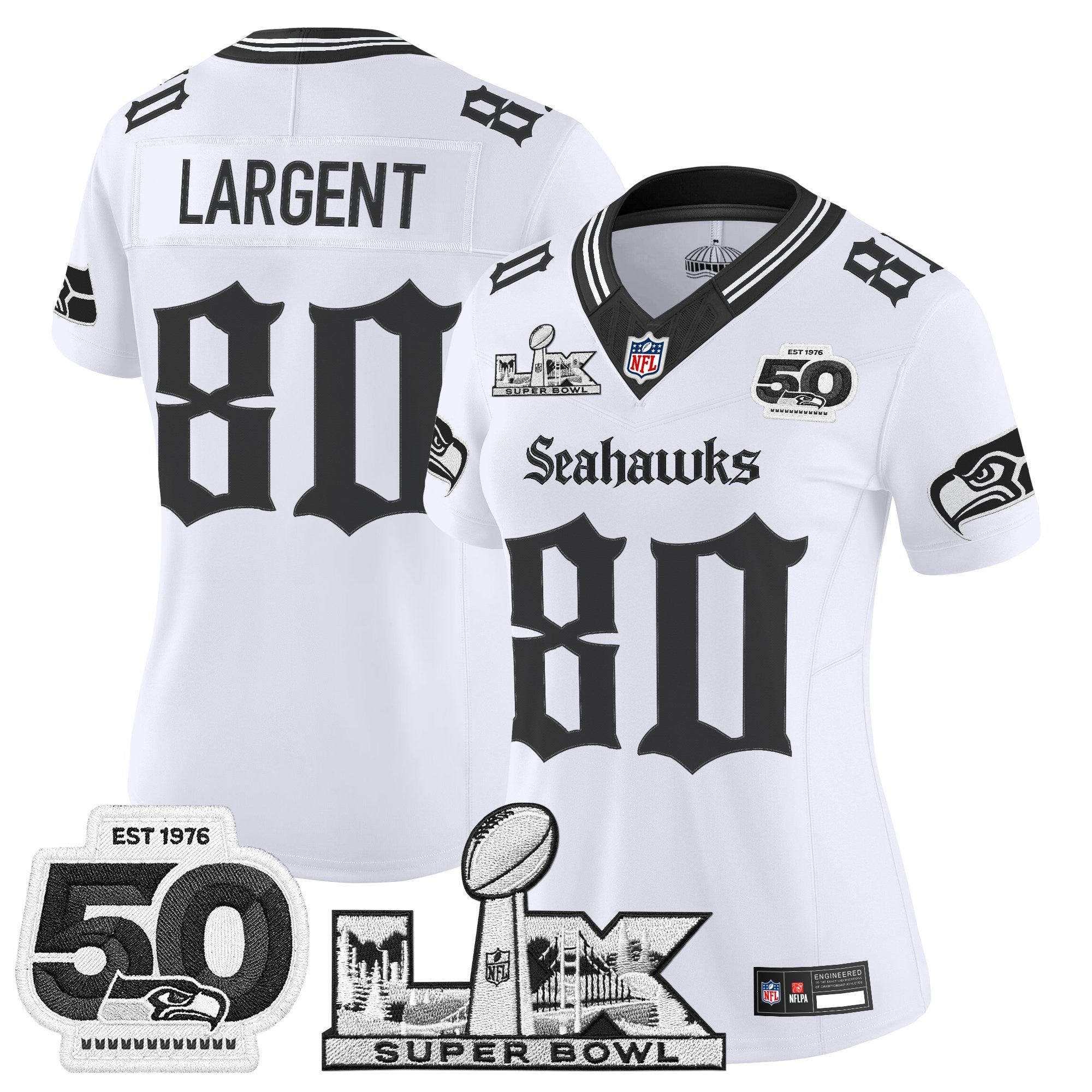 Women's Seattle Seahawks "Super Bowl LX & 50th Patch" Vapor Limited Jersey - Gothic Edition - All Stitched