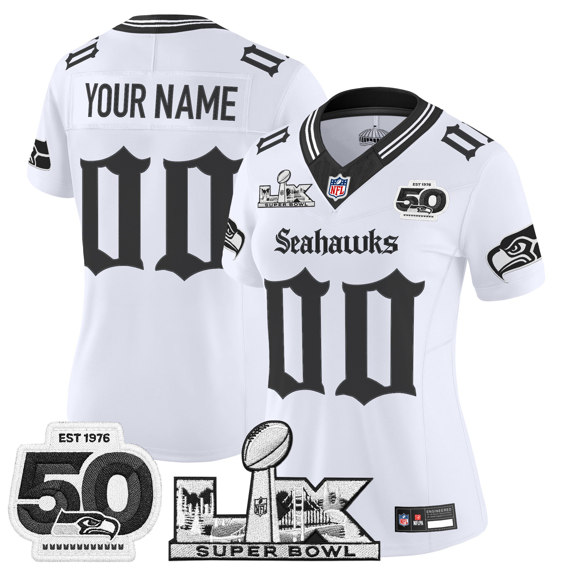 Seattle Seahawks "Super Bowl LX & 50th Patch" Vapor Limited Custom Jersey - Gothic Edition - All Stitched