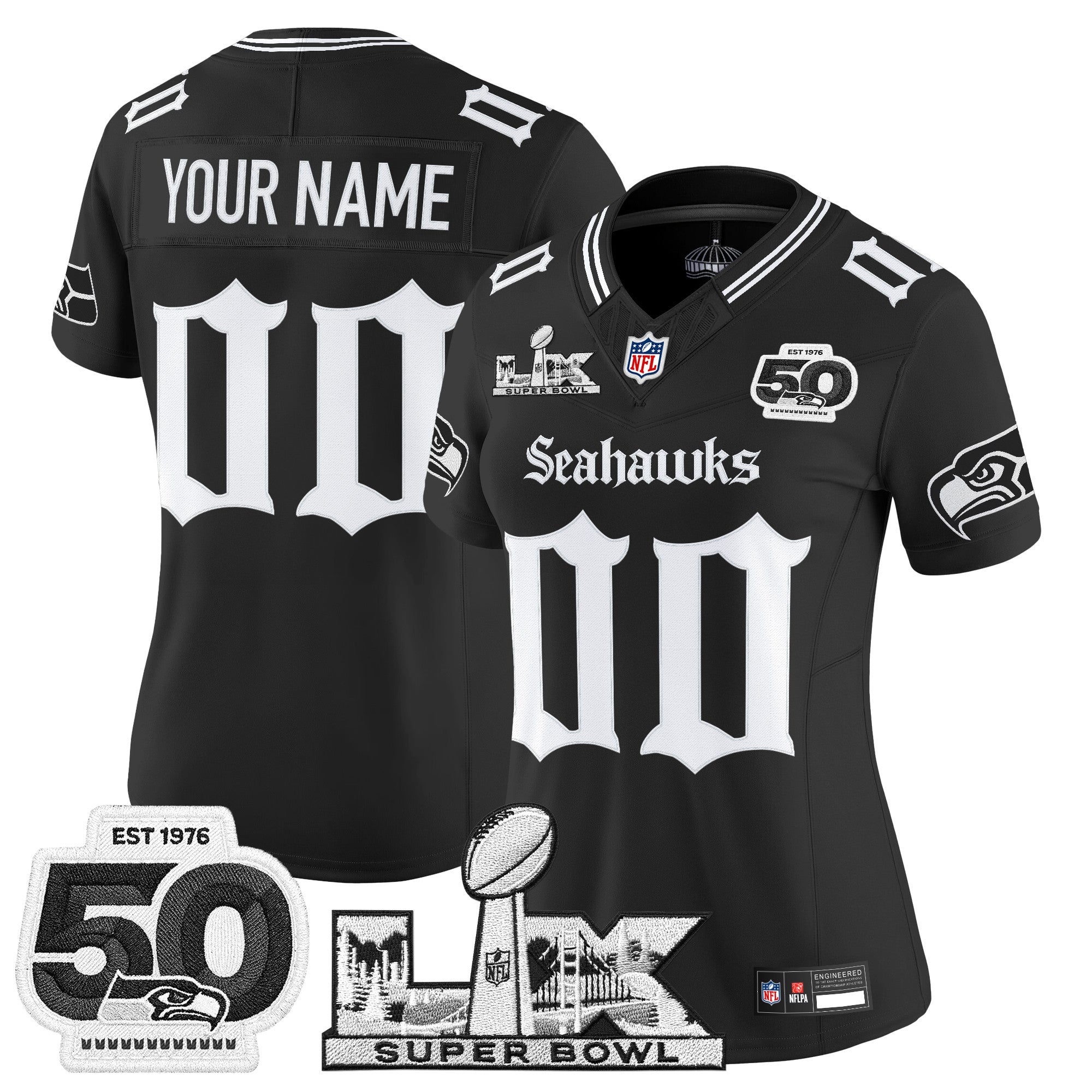 Seattle Seahawks "Super Bowl LX & 50th Patch" Vapor Limited Custom Jersey - Gothic Edition - All Stitched