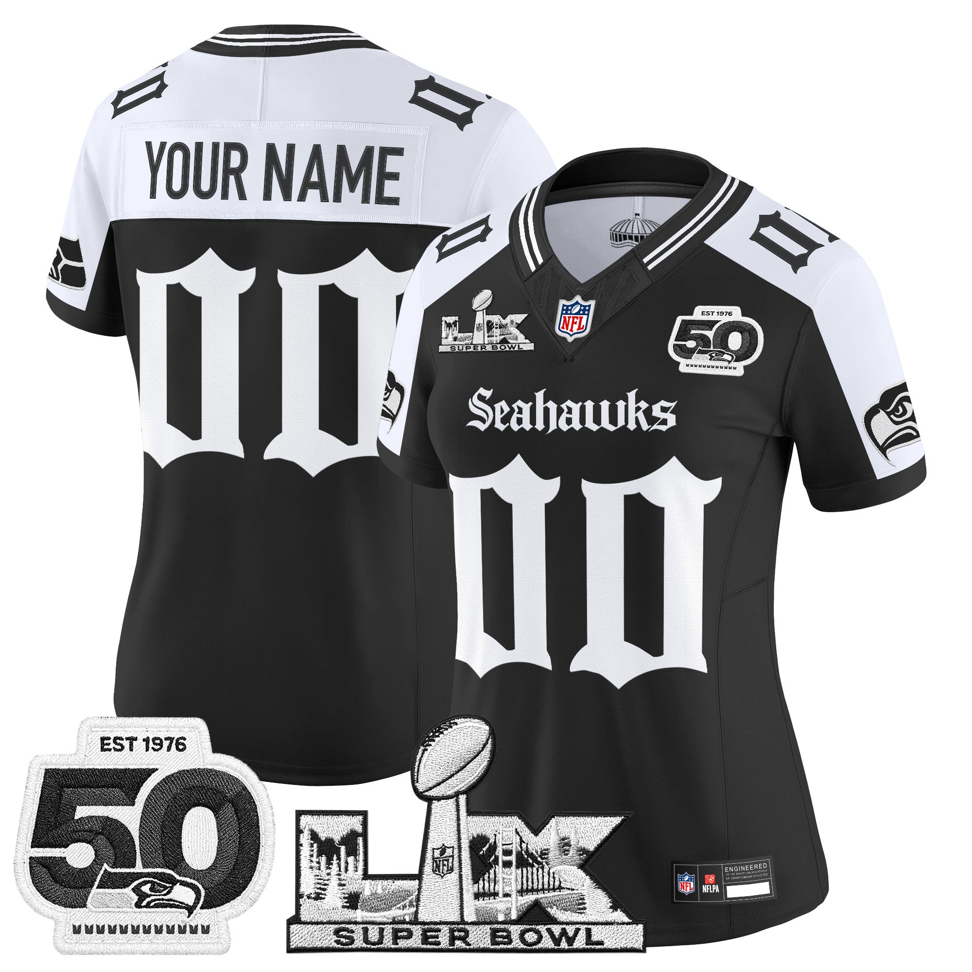 Seattle Seahawks "Super Bowl LX & 50th Patch" Vapor Limited Custom Jersey - Gothic Edition - All Stitched