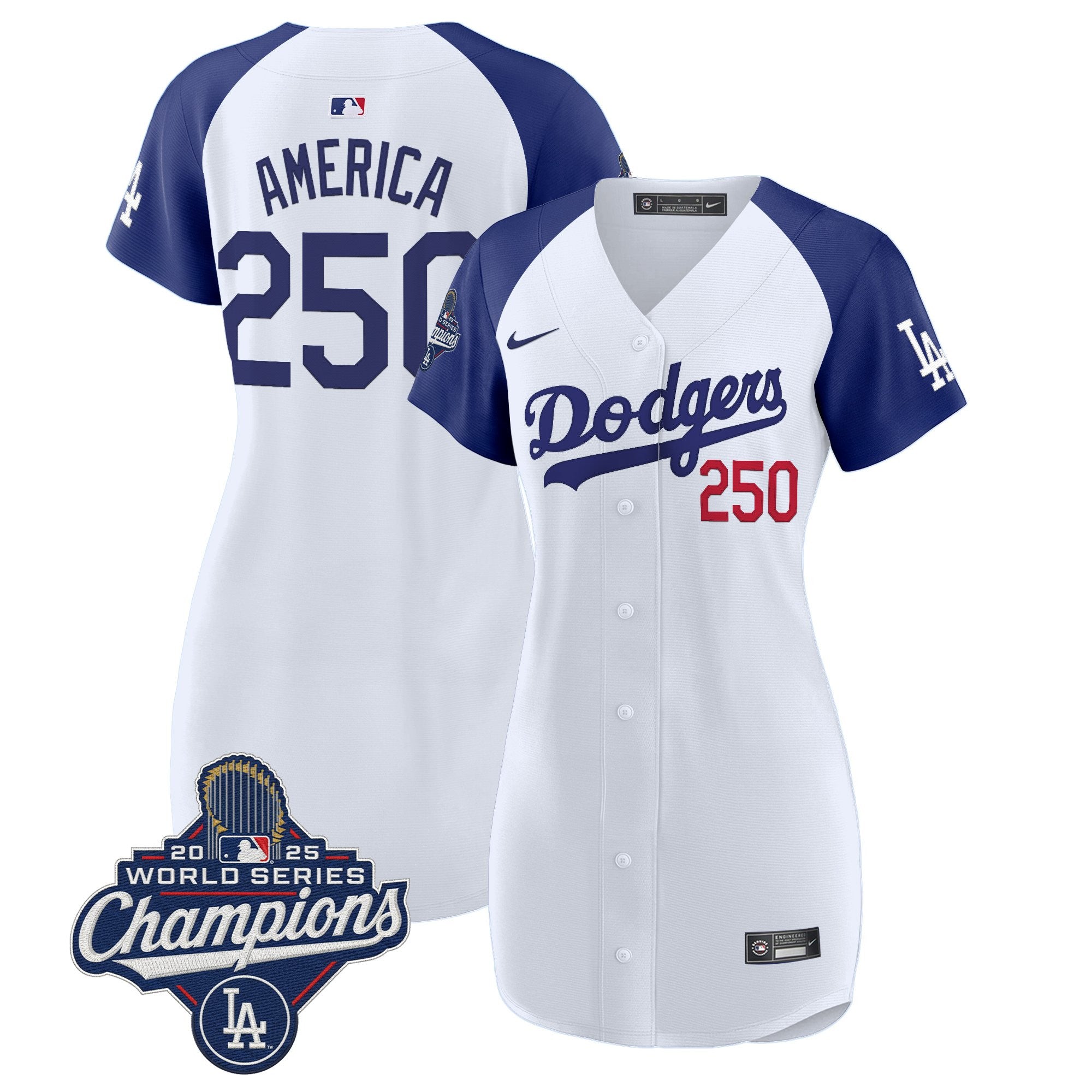 Women's Dodgers 2025 World Series Champions Patch Baseball Dress - All Stitched