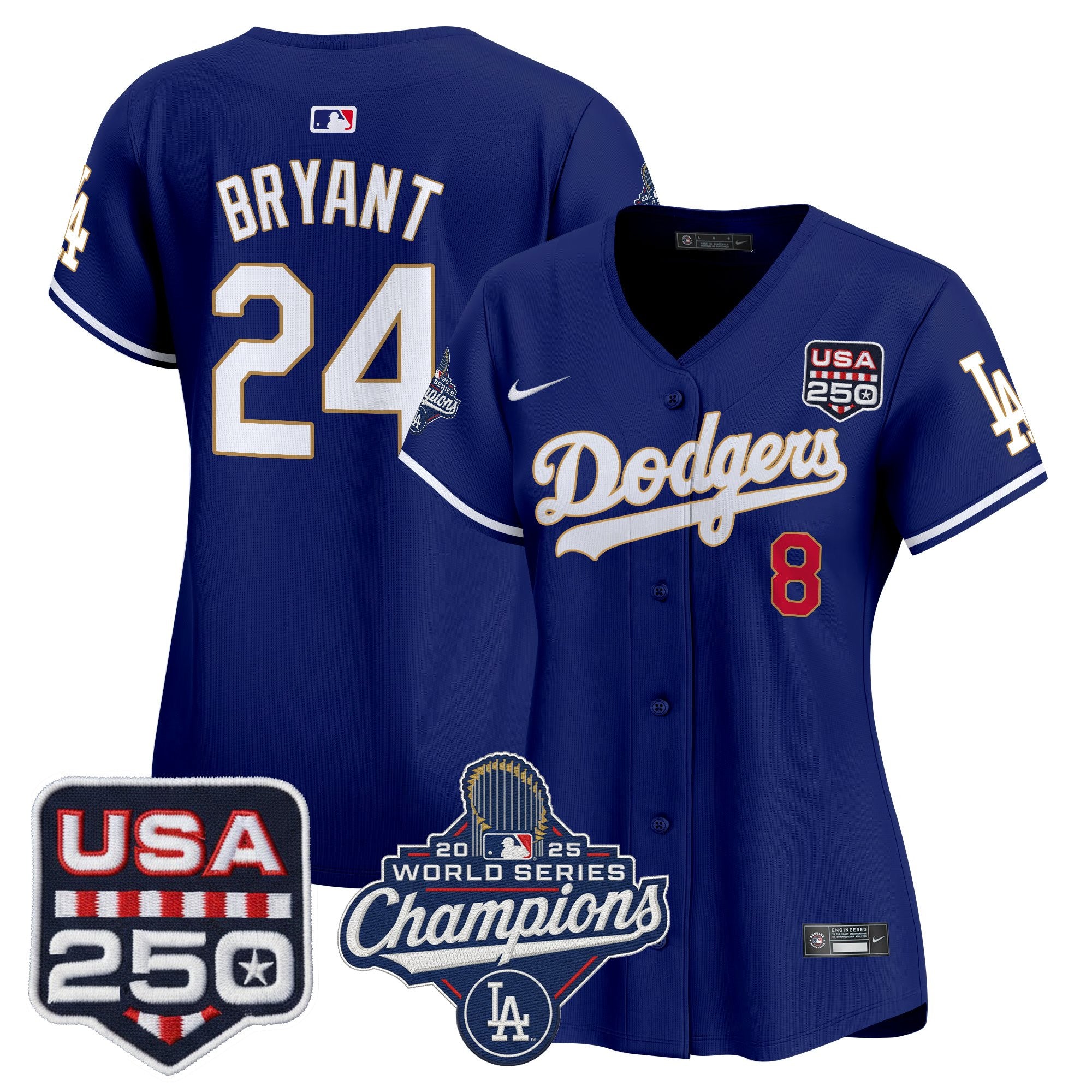 Women's Dodgers 2025 World Series Champions & 250America Patch Vapor Premier Limited Jersey - All Stitched